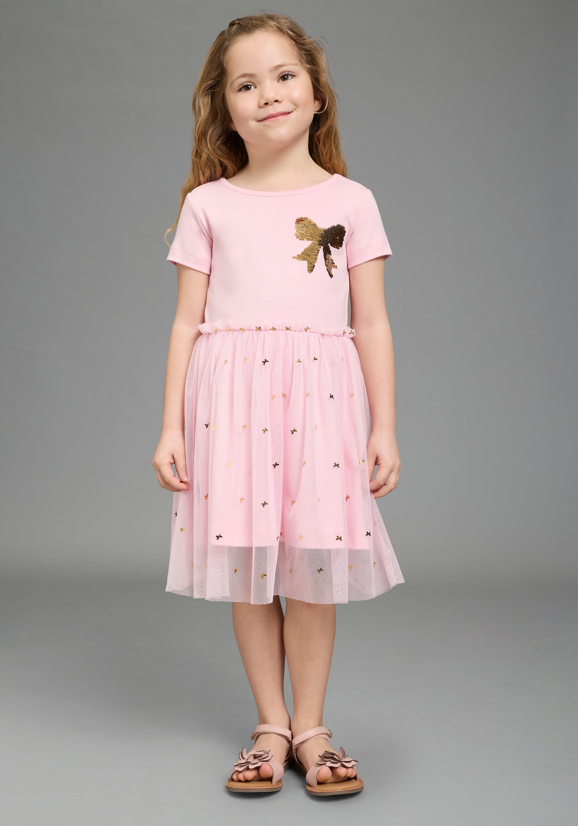 KIDSWORLD Jerseykleid »Kleid mit Tüllrock und Wende-Pailletten« ausgestellter Saum, für Mädchen, aus Baumwolle und Polyester