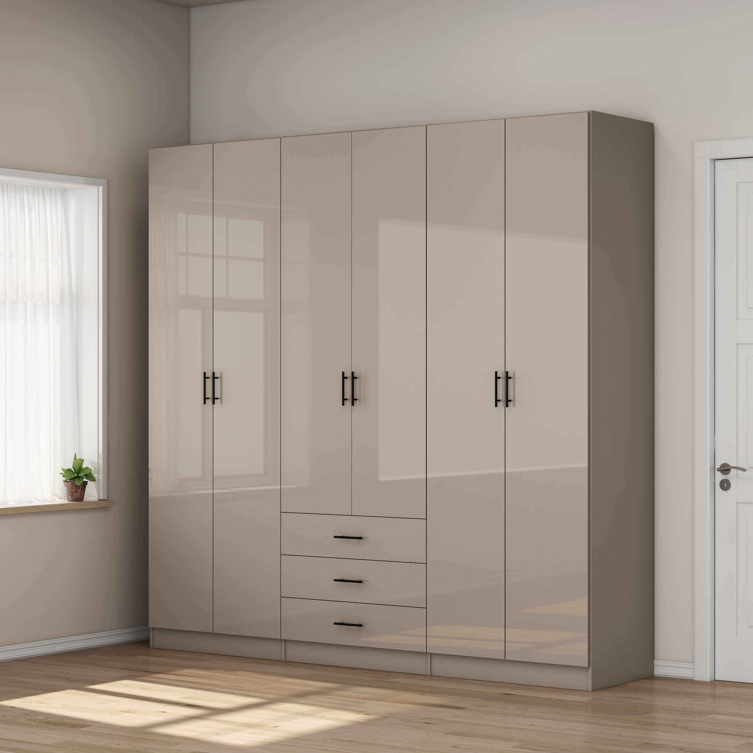 GOODproduct Kleiderschrank »Trento Schlafzimmerschrank Garderobe hochglanz« in 2 unterschiedlichen Schrankhöhen wählbar,  Schrank mit 6 Türen und 3 Schubladen, hochglanz Fronten, Höhe 2,39m