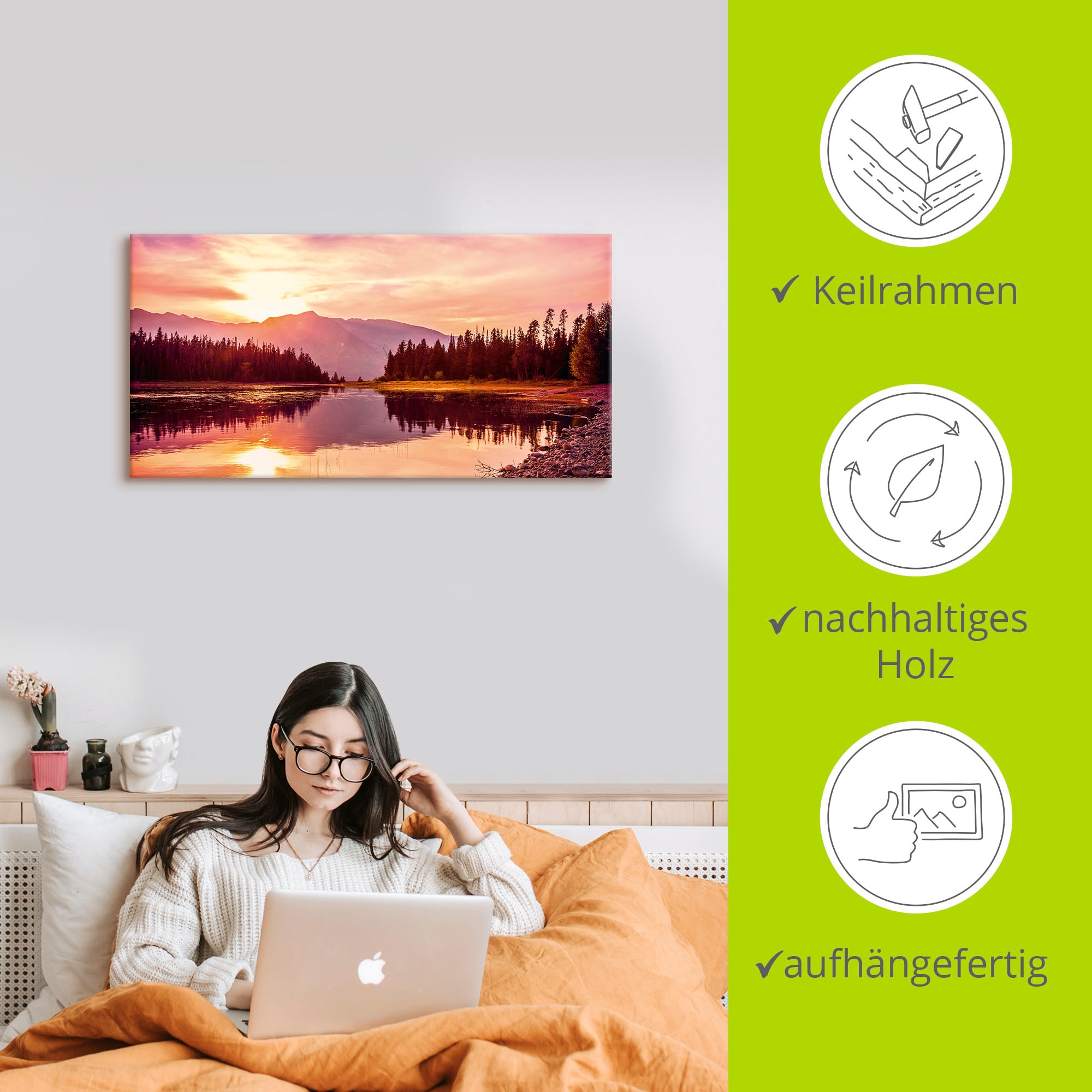 Artland Wandbild »Grand Teton Gebirge bei Sonnenuntergang«, Sonnenaufgang & -untergang (1 Stück), in vielen Grössen & Produktarten - Alubild / Outdoorbild, Leinwandbild, Poster, Wandaufkleber / Wandtattoo auch für Badezimmer geeignet