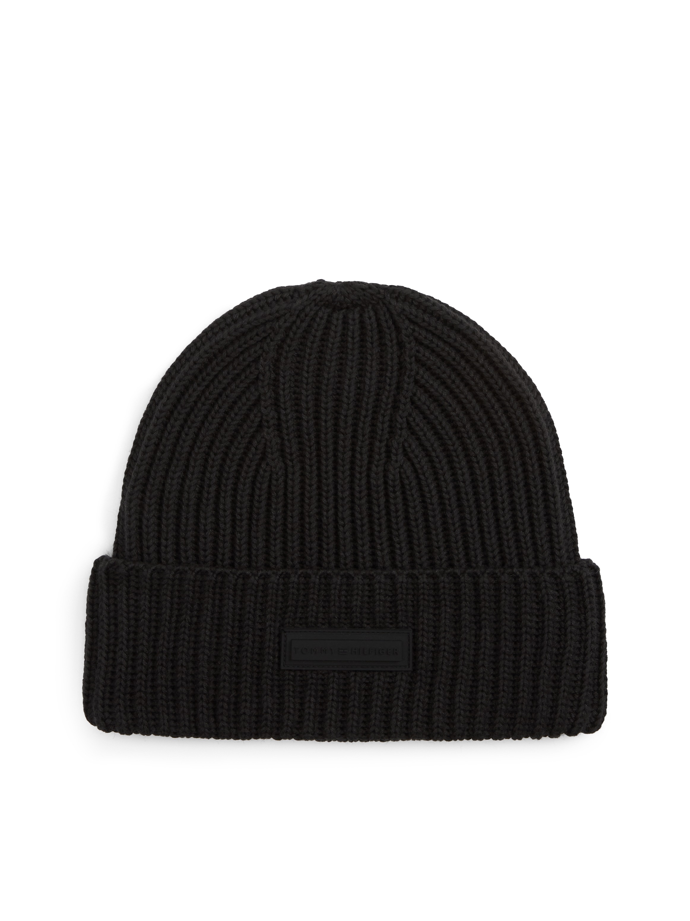 Image of Tommy Hilfiger Beanie "TH FOUNDATION" Strick, mit gummiertem Logo und Wolle