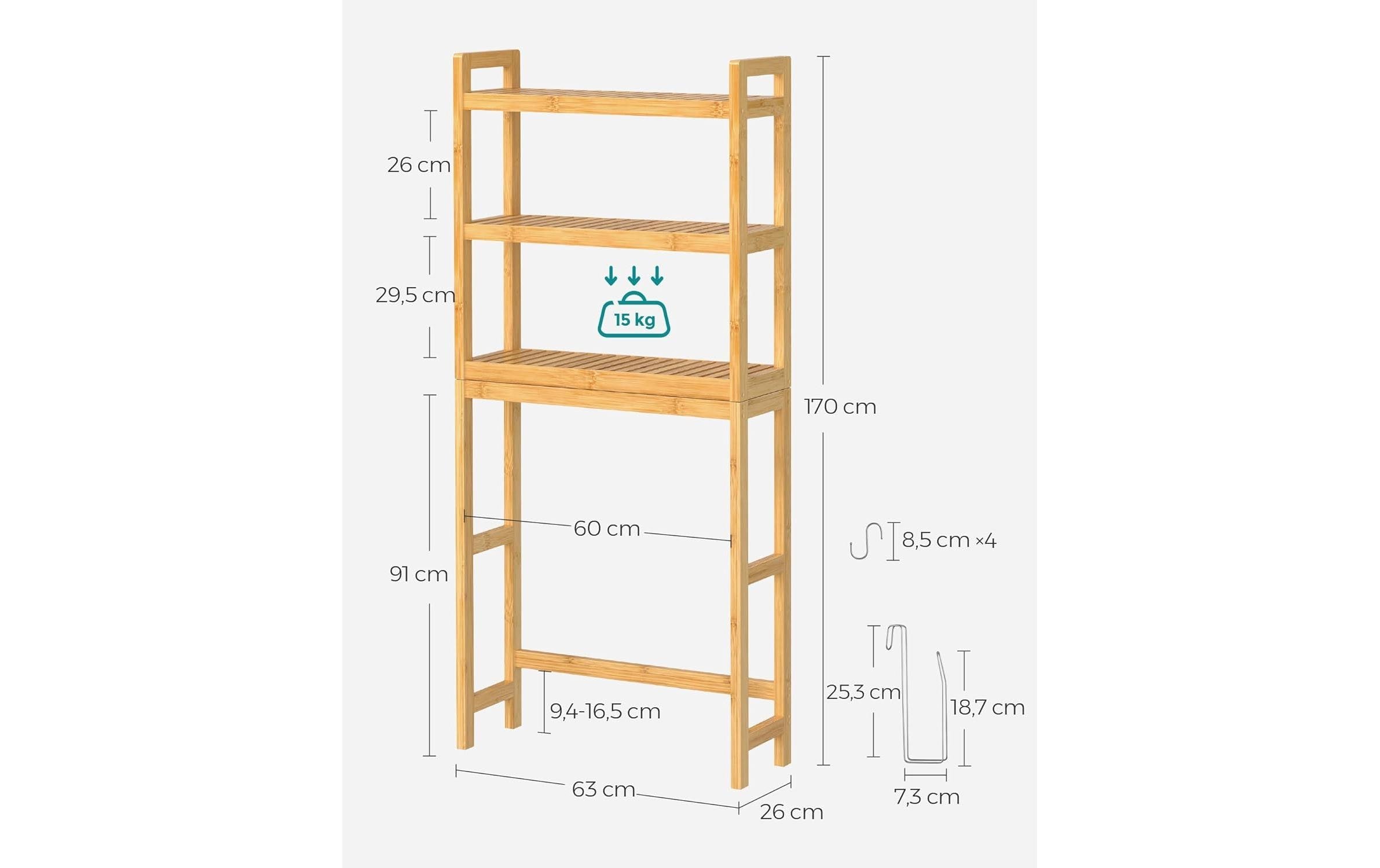 SONGMICS Étagère de salle de bain »mit 3 Ablagen 63 x 170 cm«