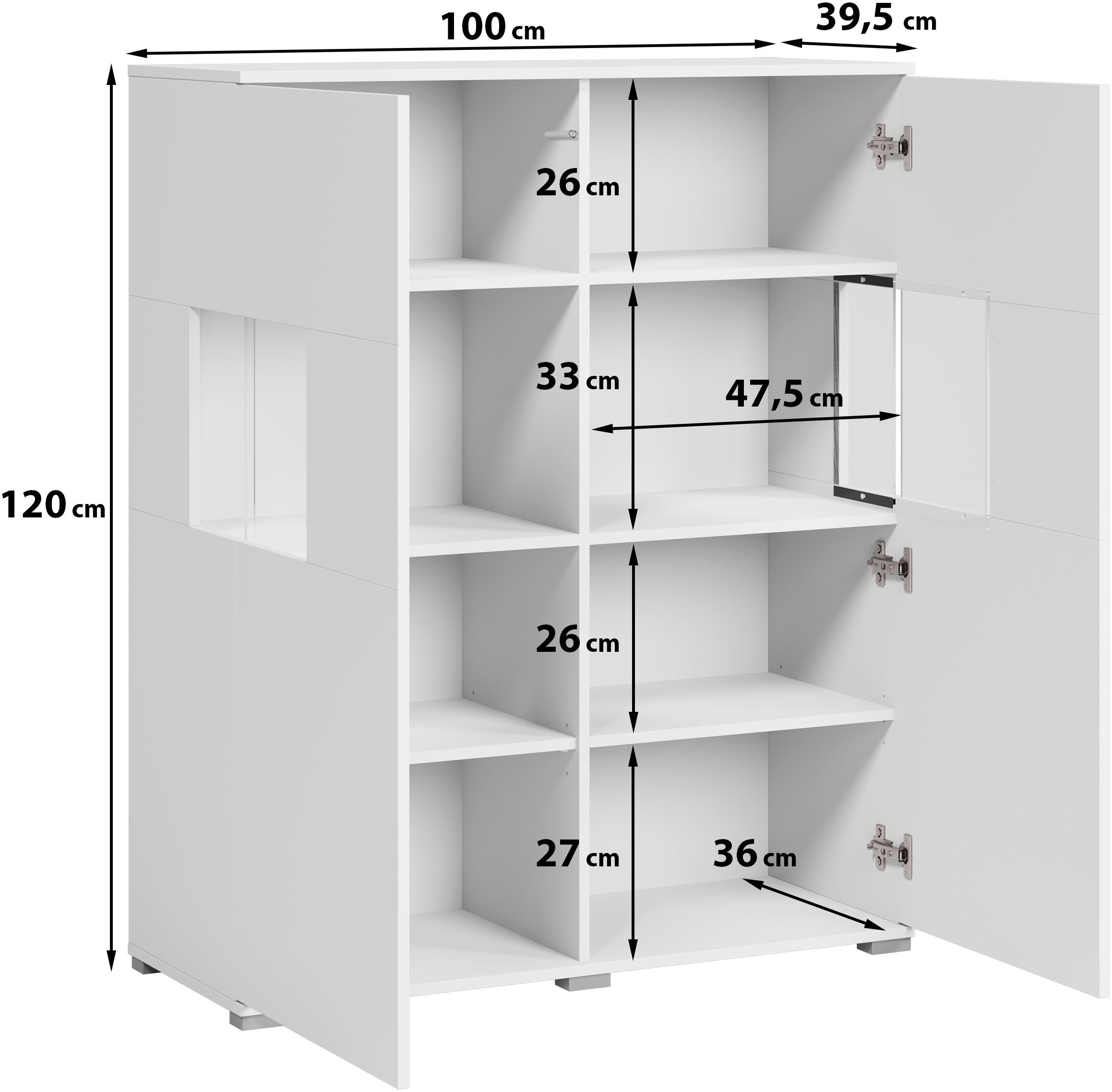 GOODproduct Highboard »Kenia« 1 Stk. tlg. Modernes Highboard mit Glastüren, Breite 100 cm