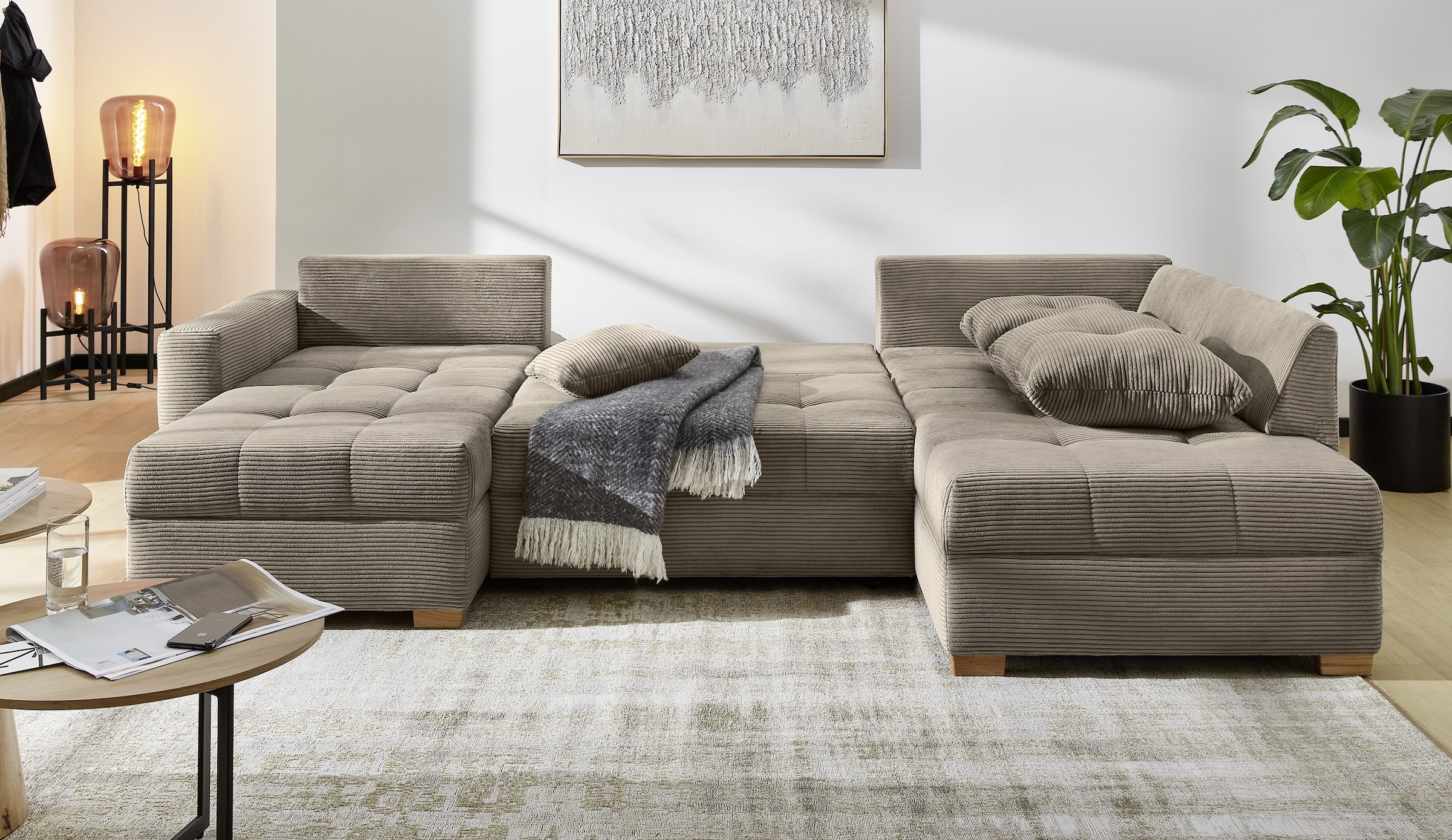 Jockenhöfer Gruppe »Abby U-Form, B: 313 cm, inkl. Schlaffunktion« avec coffre de lit, grande surface de couchage 273x147cm, pieds en bois massif
