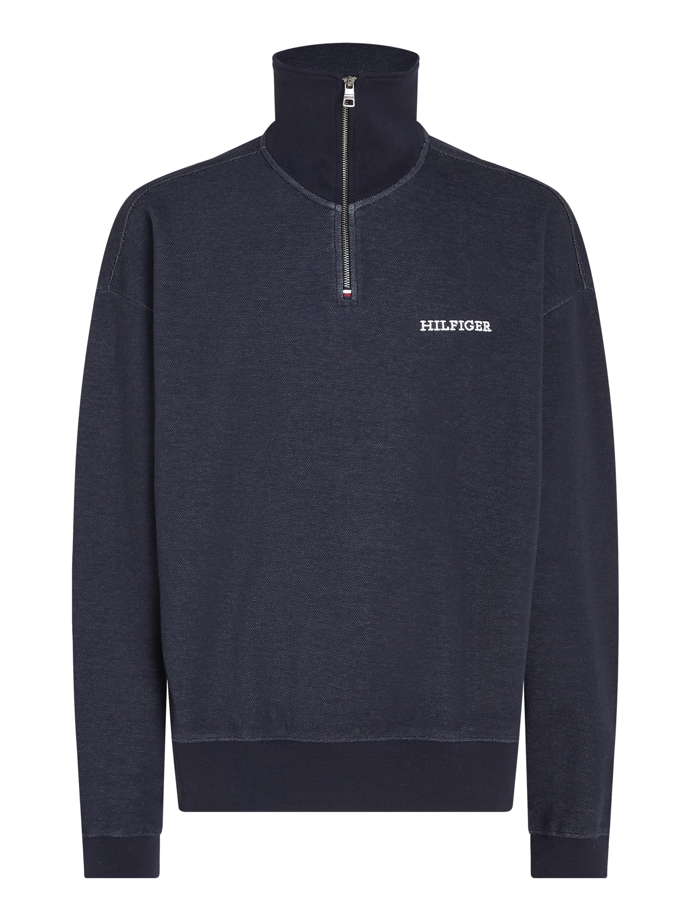 Tommy Hilfiger Sweatshirt »MONOTYPE HONEYCOMB 1/4 ZIP«, Tommy Hilfiger Flag-Stickerei am Reissverschluss und Rücken