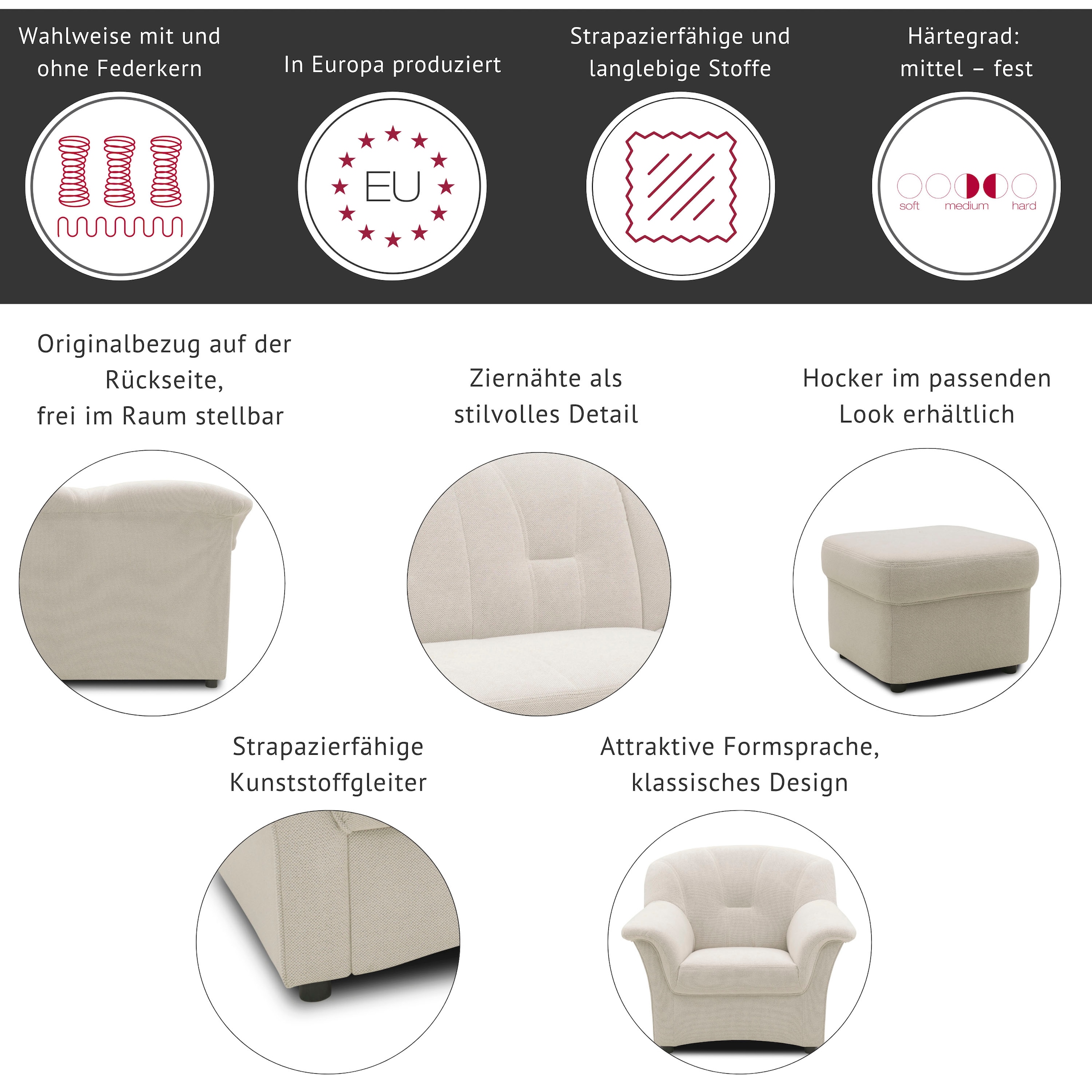 DOMO collection Fauteuil »Flores« wahlweise mit Federkern (nicht bei Microfaser PRIMABELLE®-Struktur),