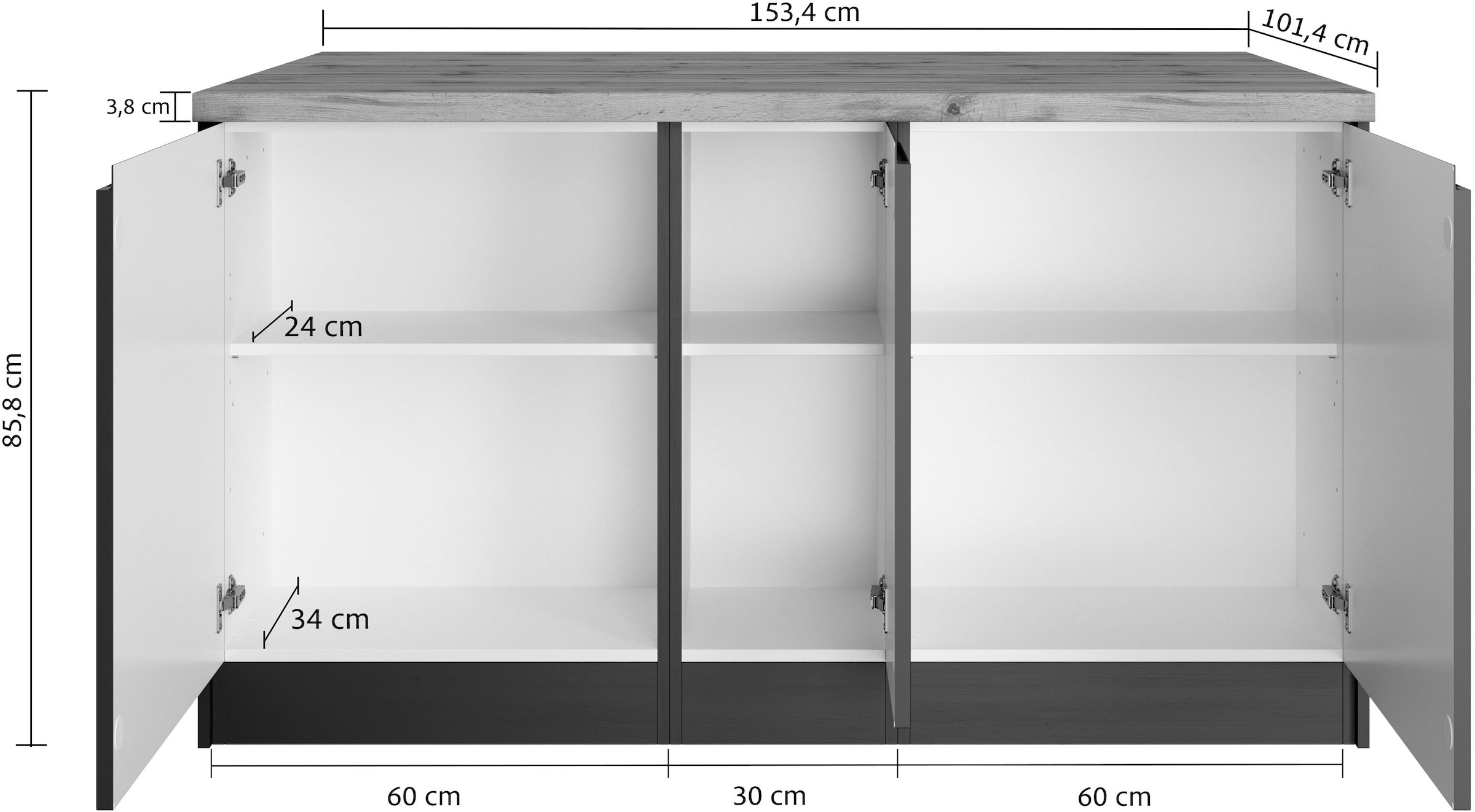 KOCHSTATION Kücheninsel »KS-Bruneck, Breite 153 cm« MDF-Fronten, Arbeitsplatte 38mm stark