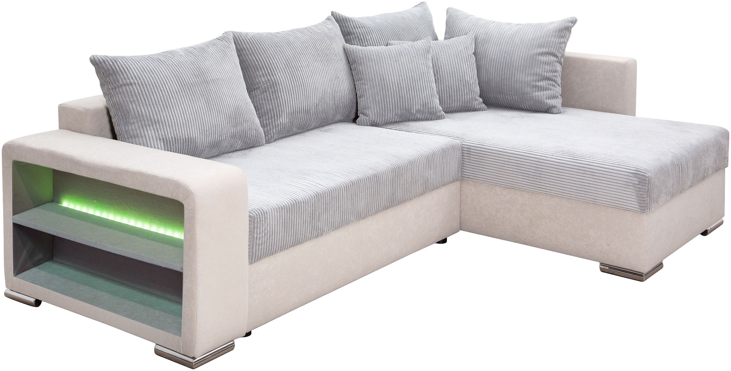 COLLECTION AB Canapé d'angle »John L-Form, B: 226 cm« fonction couchage, coffre à linge, élément de rangement, lumière et 2 coussins décoratifs