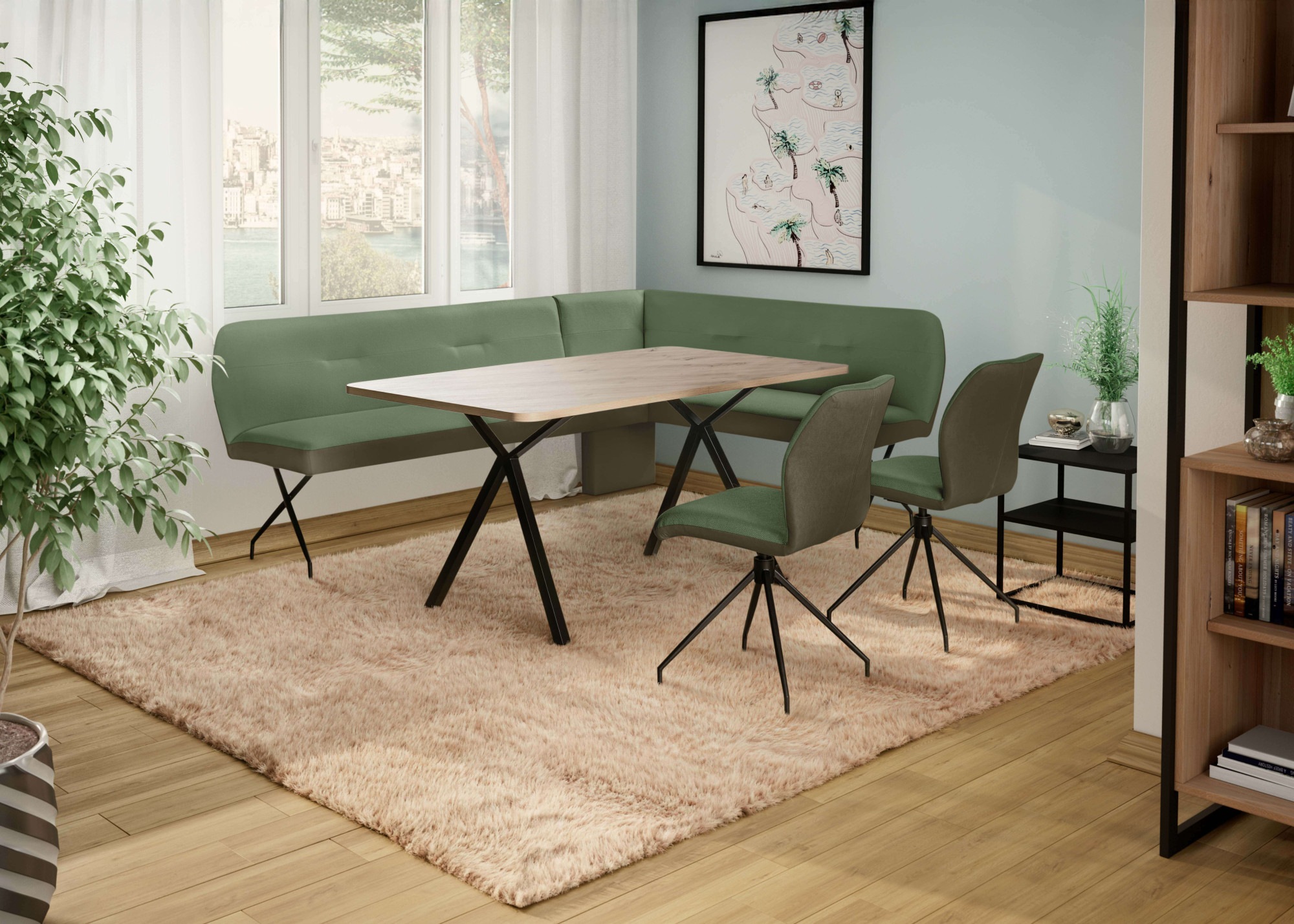 GOODproduct Drehstuhl »Bruna Esszimmerstuhl,Polsterstuhl, Küchenstuhl, 4-Fussstuhl« () 360° drehbar, mit automatischer Rückstellung, 2-Stoff-Design