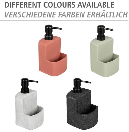 WENKO Spülmittelspender »Modell Festival«, aus Beton, angesagter Industrial Look, mit Spülschwamm-Fach, 380 ml