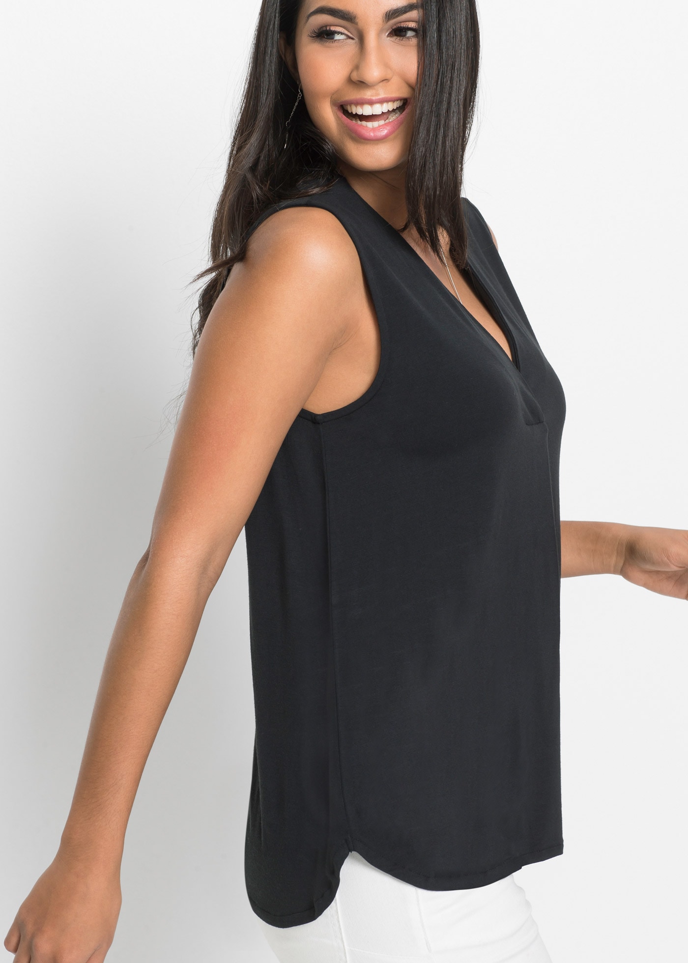 bonprix Haut de chemise bequeme Passform, ohne Ärmel, aus Viskose-Mix, feminin geschnitten