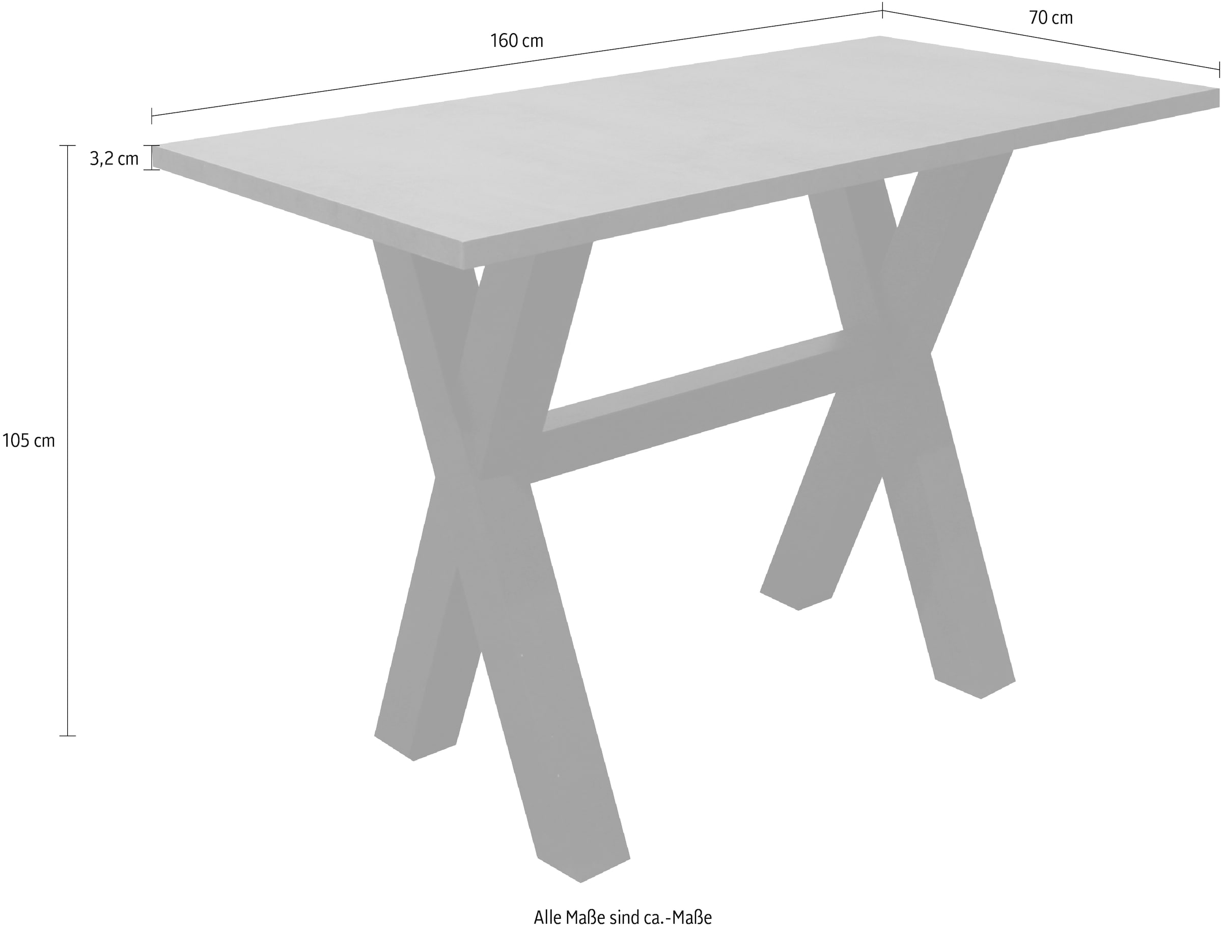 Mäusbacher Table de bar structure en forme de X (largeur 120, 140 ou 160 cm)