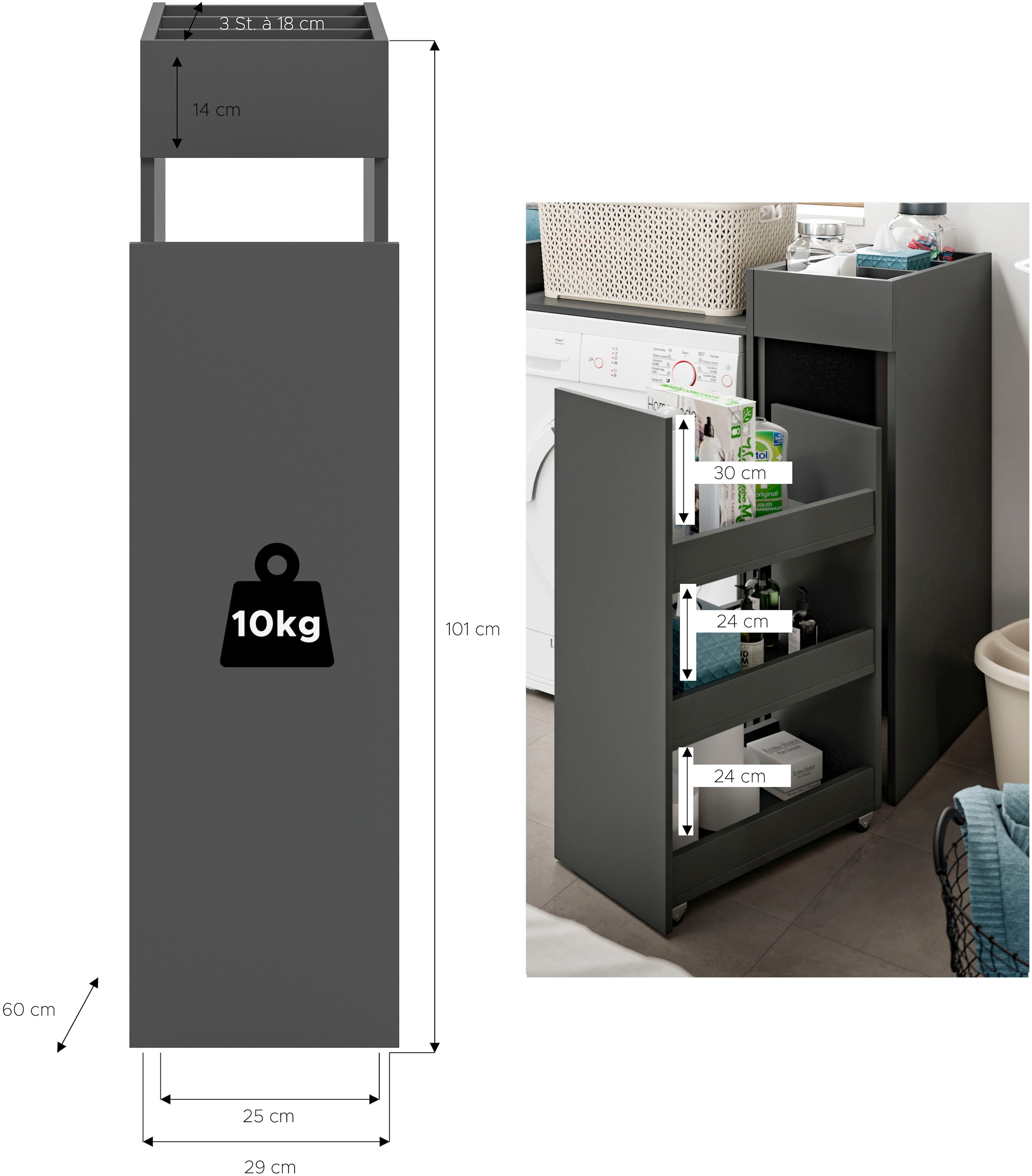 welltime Étagère annexe »FALAS,  Höhe 101cm, Apothekerauszug, 3 offene Ablagefächer« 1 cuis tlg.