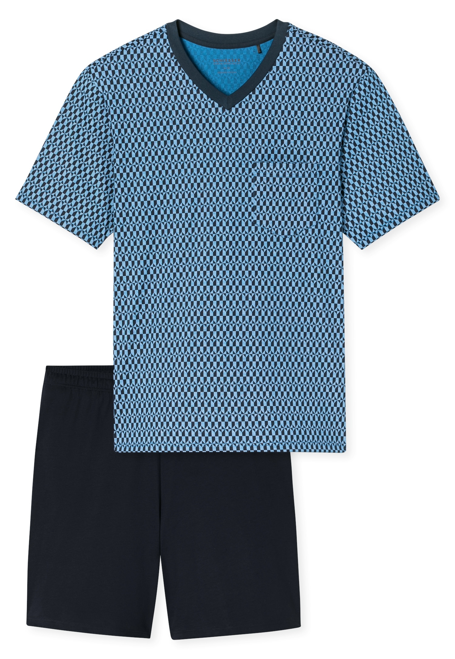 Schiesser Shorty »Comfort Nightwear« 2 pièces mit klassischem Karo-Muster, V-Ausschnitt und aufgesetzter Brusttasche