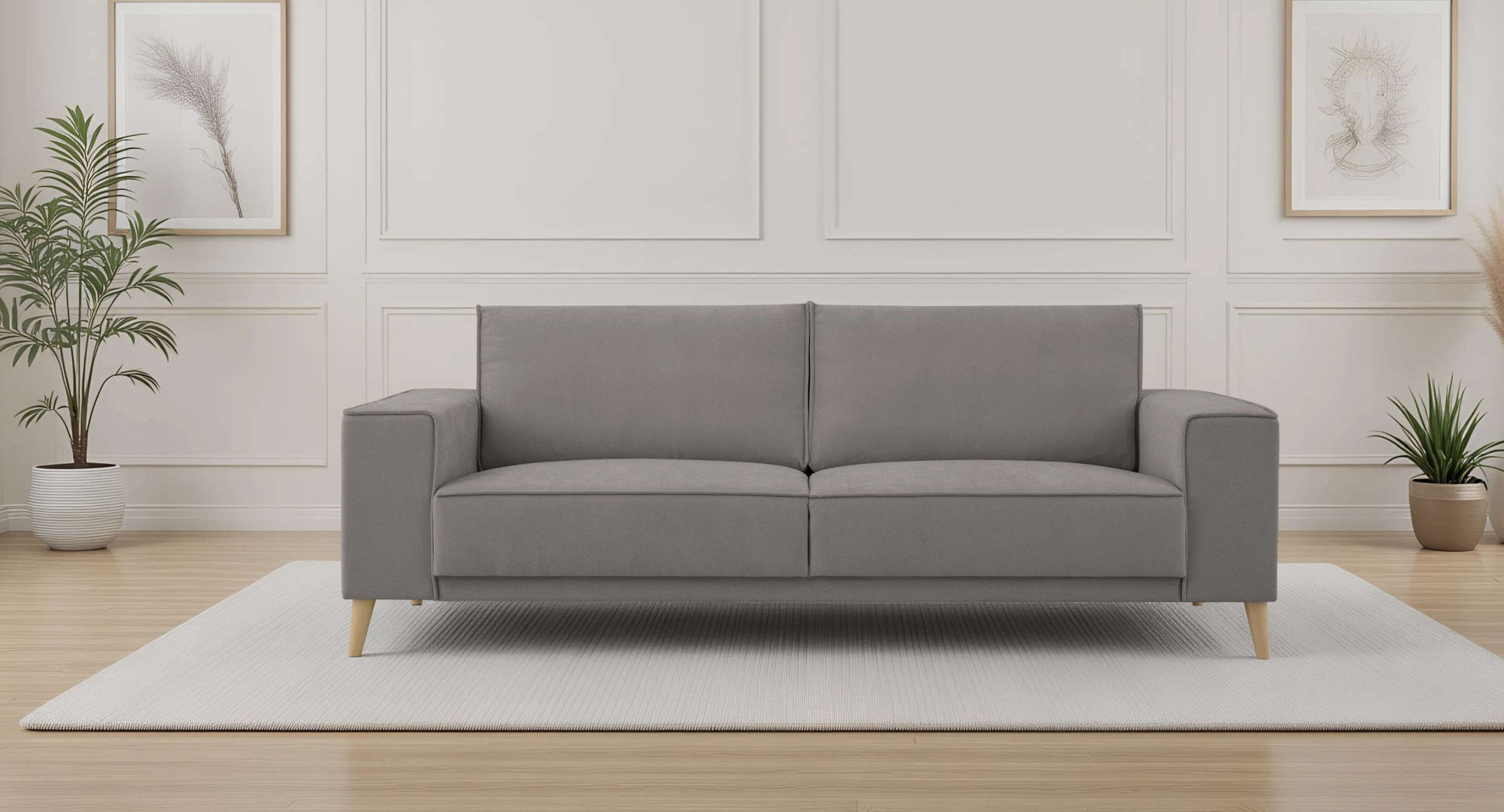 Image of GOODproduct 3-Sitzer "Oland Skandi, weicher Chenille-Stoff" 224 cm, Wellenunterfederung, Skandi-Design, Massivholzfüsse