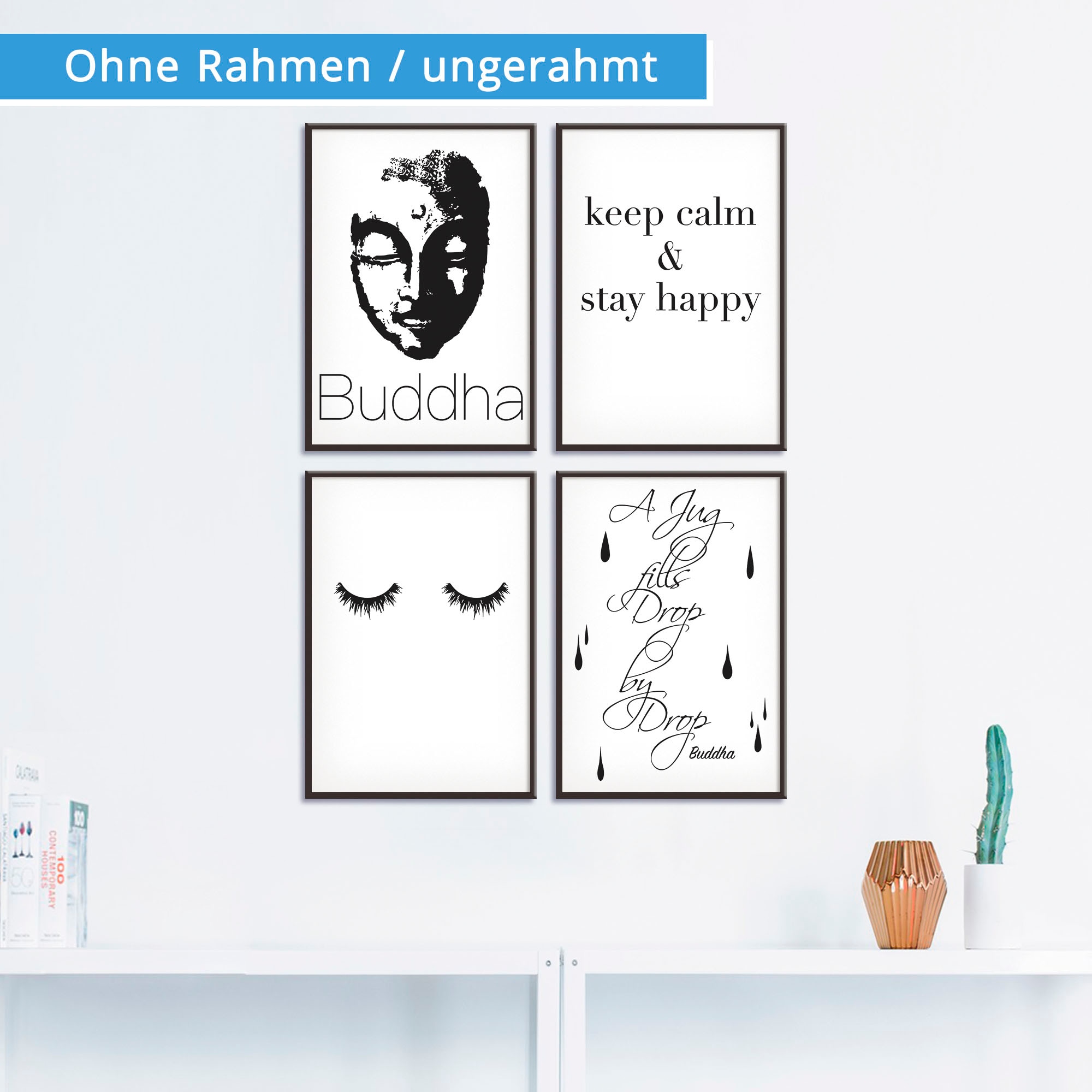 Artland Poster »Buddha Ruhe Wimpern Tropfen«, Sprüche & Texte, (4 St.), Poster, Wandbild, Bild, Wandposter