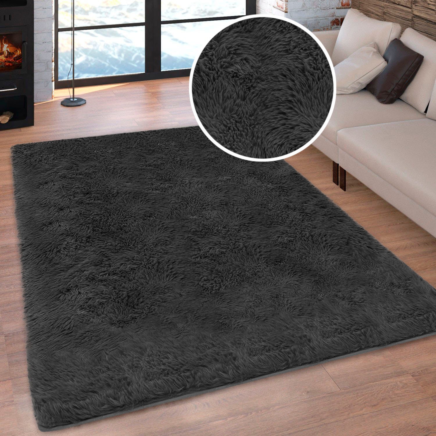 Image of GOODproduct Hochflor-Teppich "Silky, besonders weich und kuschelig, sehr dichte Qualität" rechteckig 33 mm Höhe rutschhemmend beschichtet, waschbar, uni, Wohnzimmer, Schlafzimmer