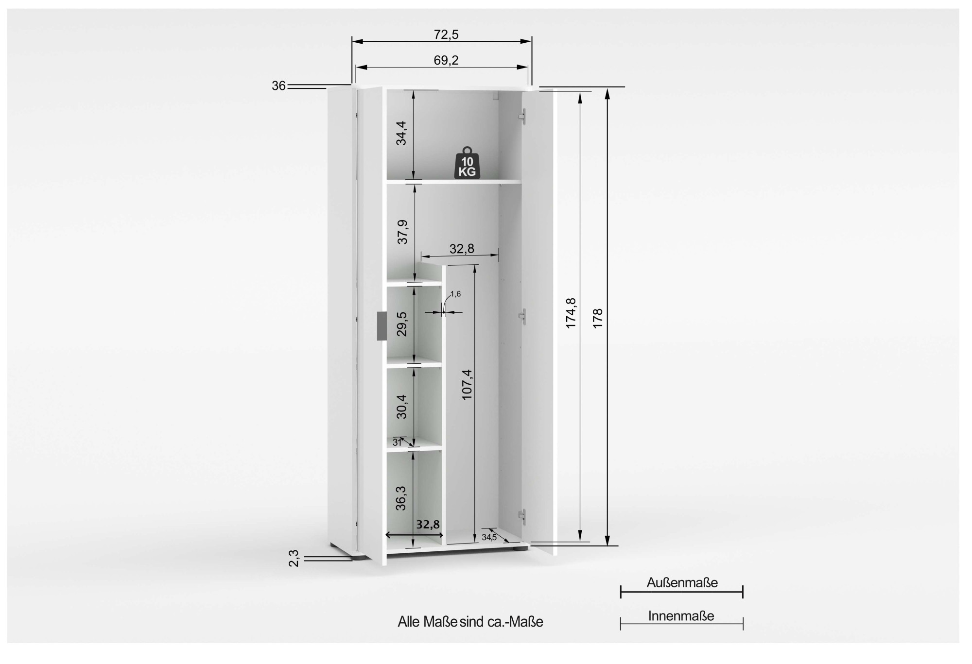 INOSIGN Armoire multi-usages »Stauraumschrank , Breite 72,5 cm , Höhe 178 cm« 1 cuis tlg. 2-türiger Schrank, 3 kleine + 1 grosser Boden, hochglanz lackiert