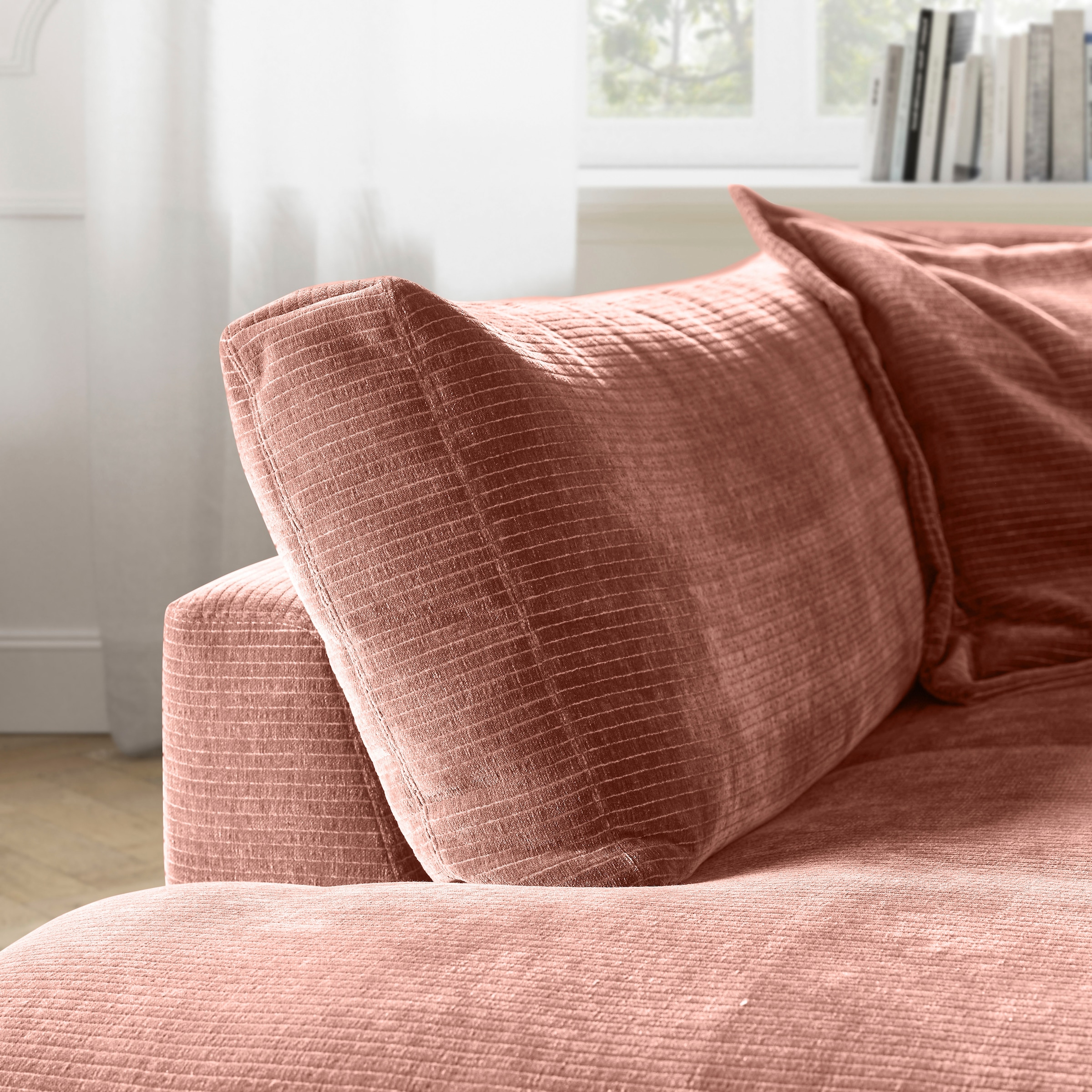 Musterring Canapé d'angle »Lucia bequem, elegant & zeitlos, elegante Sofa ohne Armlehnen« avec grand longchair, différentes couleurs, L304 x P224 cm