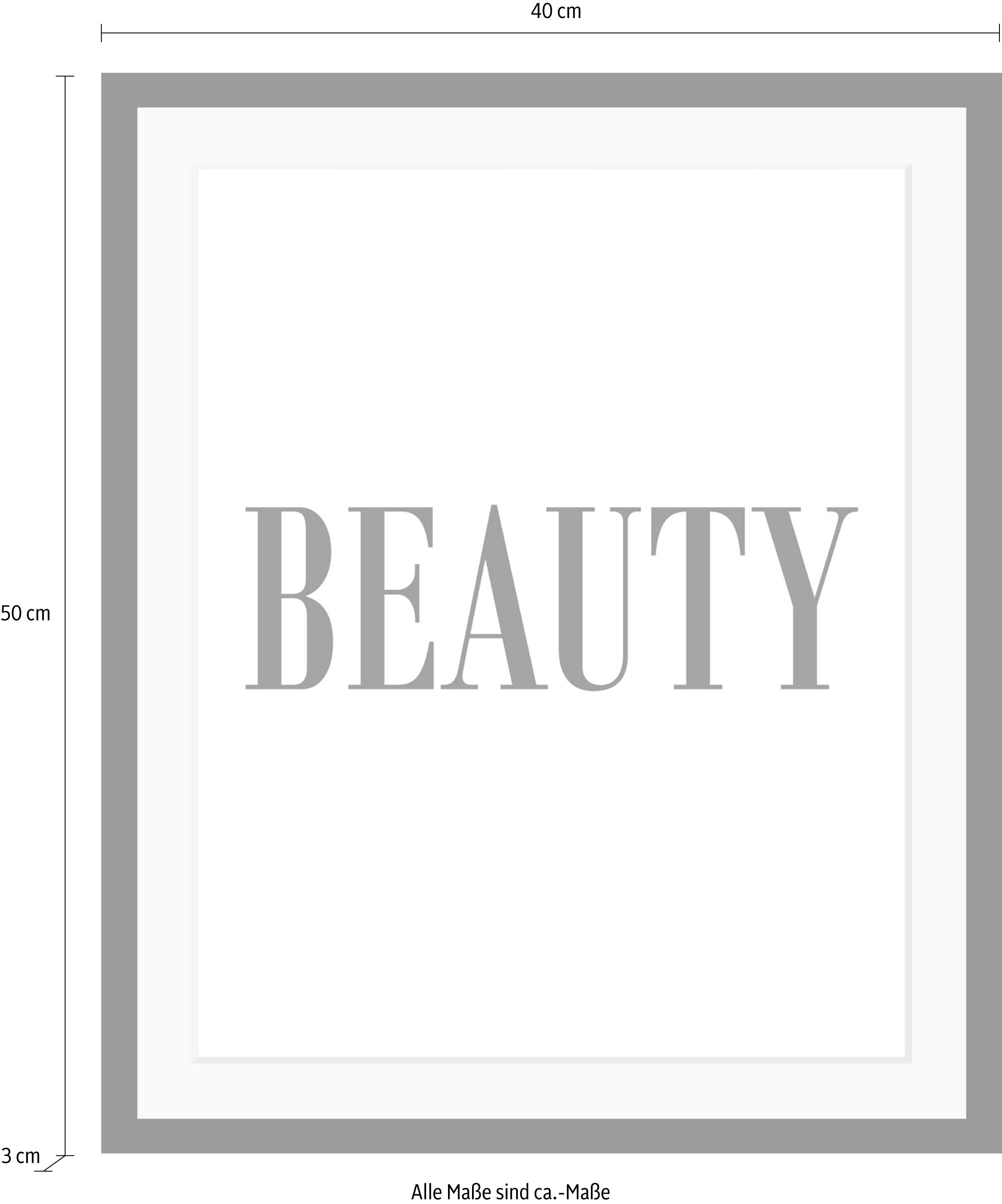 queence Bild »Beauty«, Schwarz-Weiss-Schriftzug-Motivationsbilder-Humor, HD Premium Poster-Druck inkl. Holzrahmen