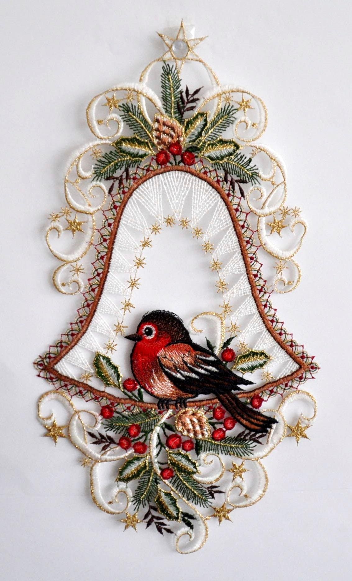 Image of Stickereien Plauen Fensterbild "Vogel in Glocke"