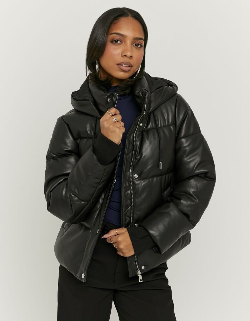 Image of Tally Weijl Steppjacke "SJAPUSAMIC" mit Stehkragen, Kapuze, verdecktem Reissverschluss in Lederoptik