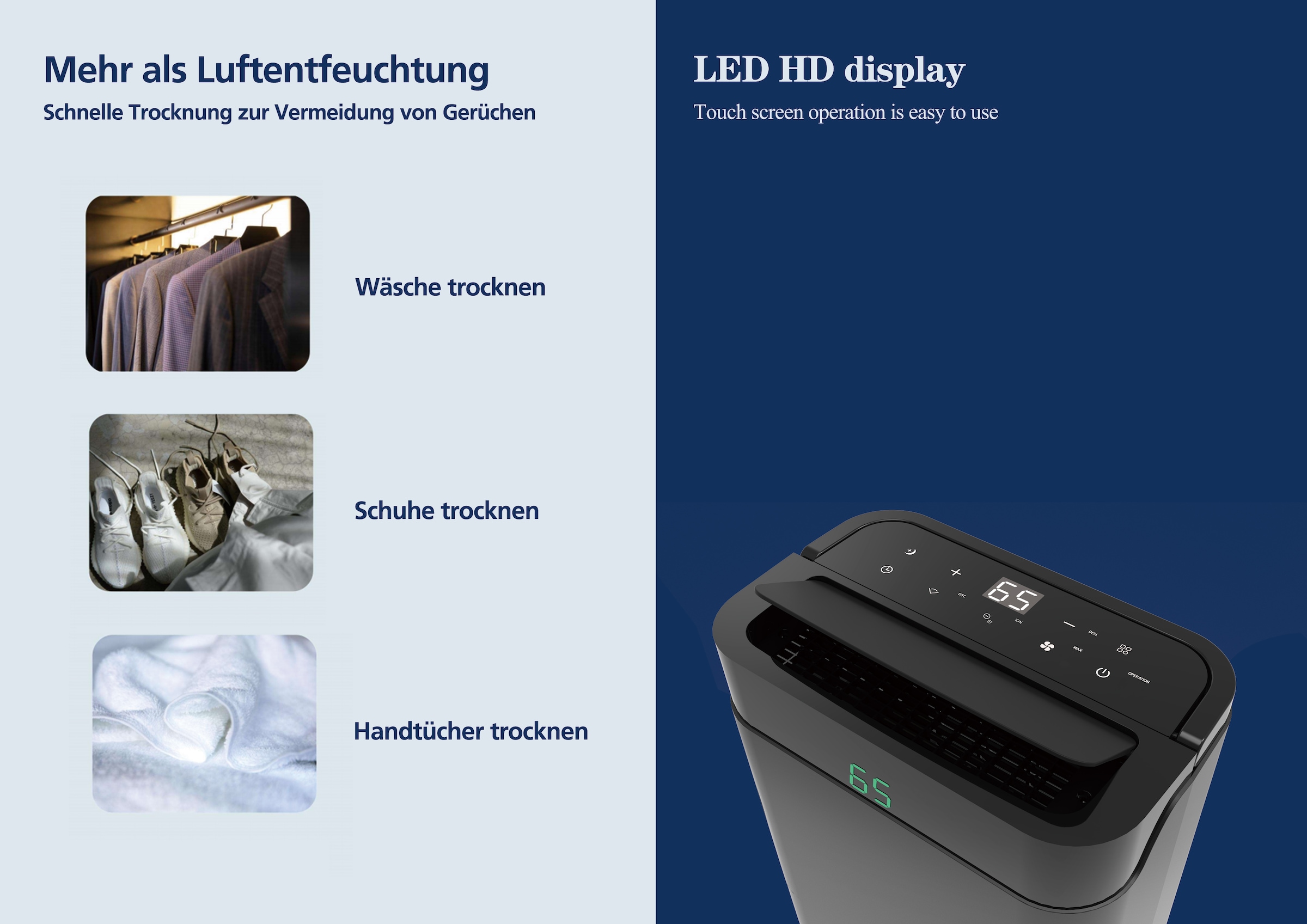 Hanseatic Déshumidificateur d'air »Hanseatic 20L, 2in1 Entfeuchtung & Luftreinigung« Entfeuchtung 20 l/Tag Tank 5 für Räume bis 40m², 5L Wassertank