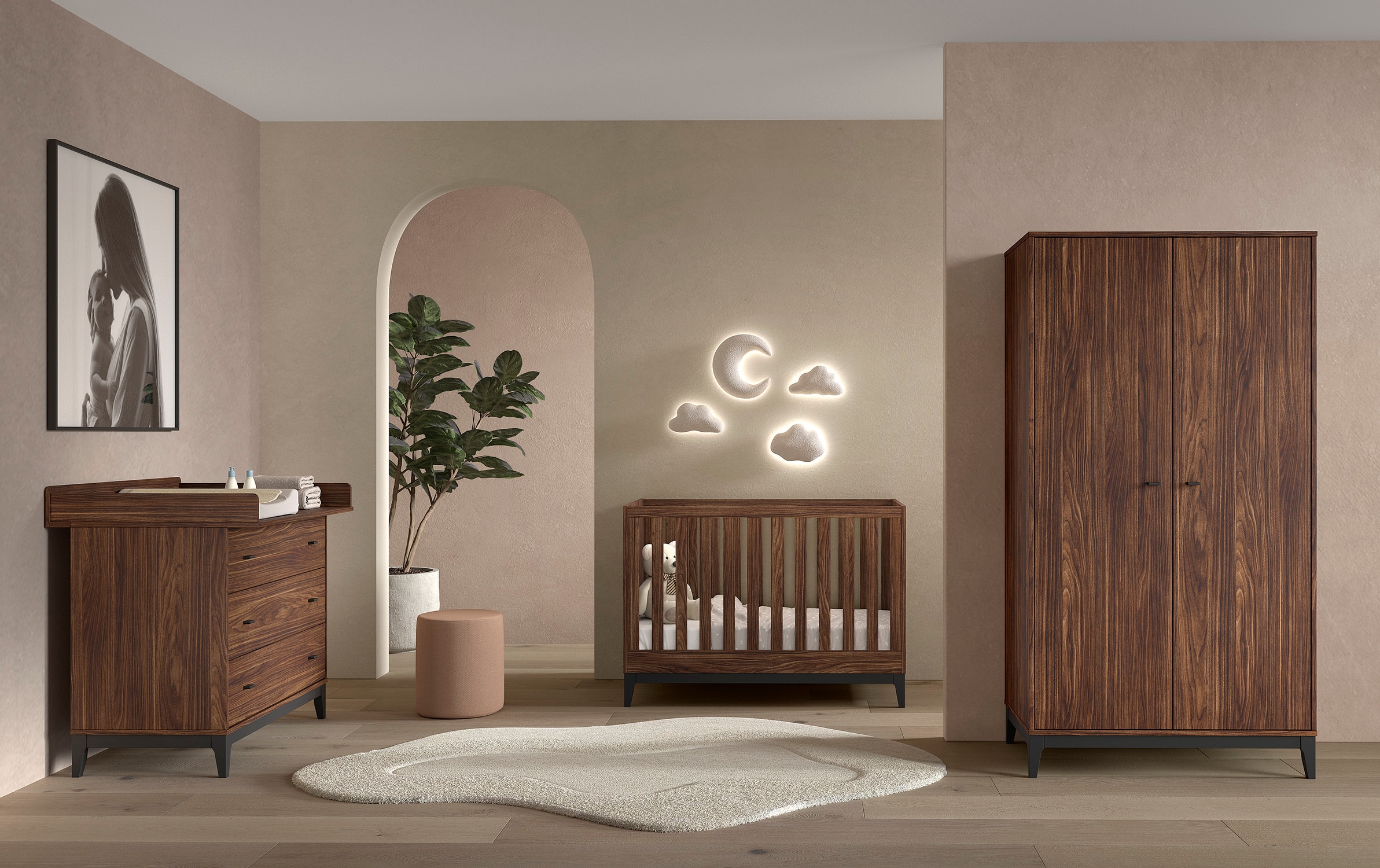 Vipack Ensemble de meubles pour bébé »Ilyas, das perfekte Set für Ihr Kinderzimmer« 4 tlg. Pflegeleichte Oberfläche, Nussbaum Dekor