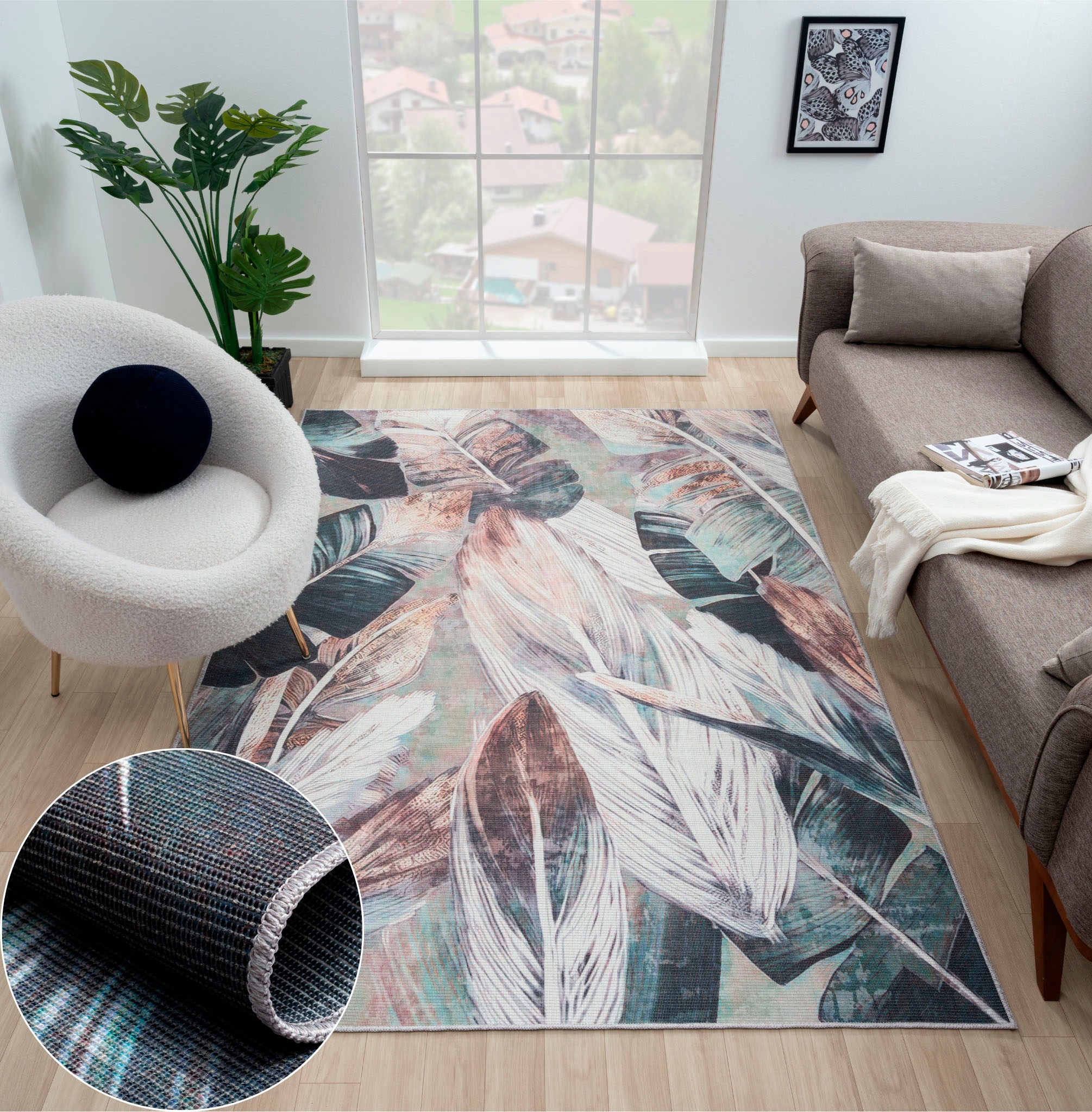 Image of Myflair Möbel & Accessoires Teppich "Luc" rechteckig 10 mm Höhe bedruckt, Federn, modernes Design, In- & Outdoor geeignet, waschbar