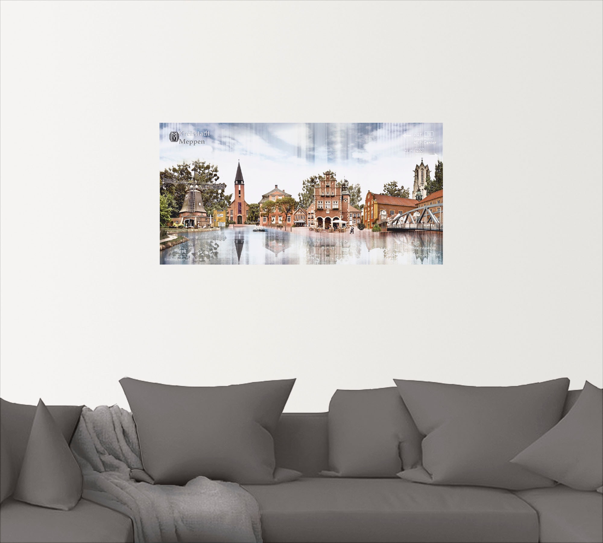Artland Wandbild »Meppen Skyline Abstrakte Collage«, Deutschland, (1 St.), als Leinwandbild, Wandaufkleber in verschied. Grössen