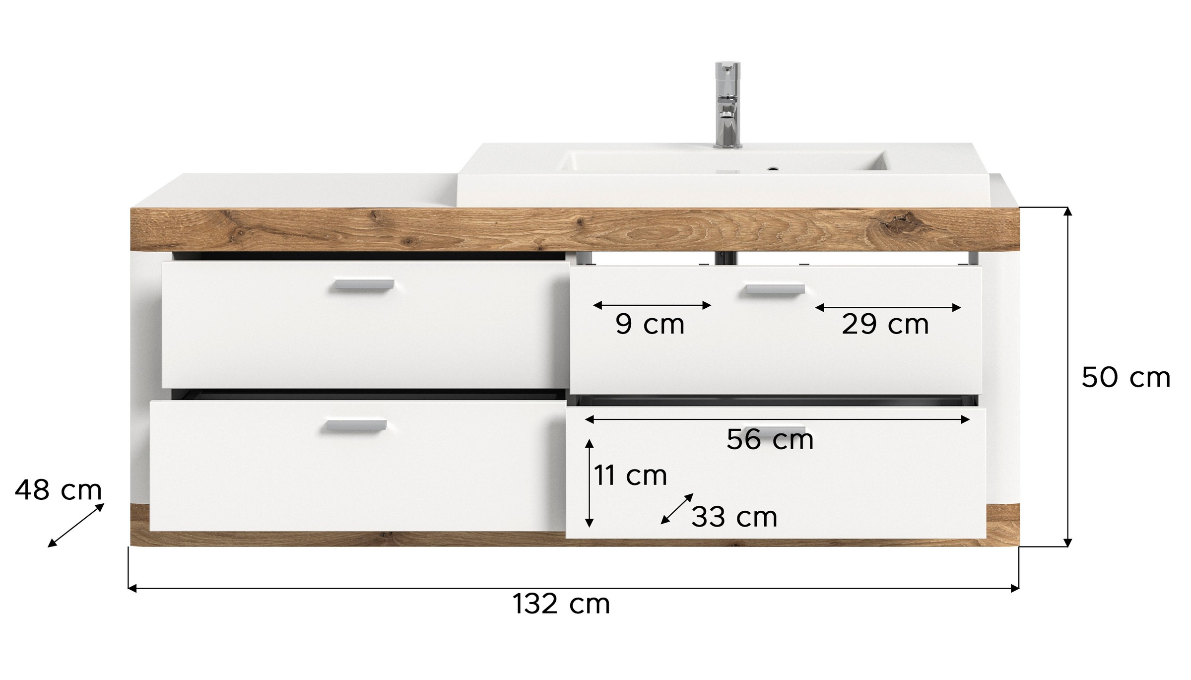 Home affaire Waschtisch »Landsby, Breite 133 cm, inkl. Mineralguss-Waschbecken, 4 Schubkästen«, inkl. Waschbecken