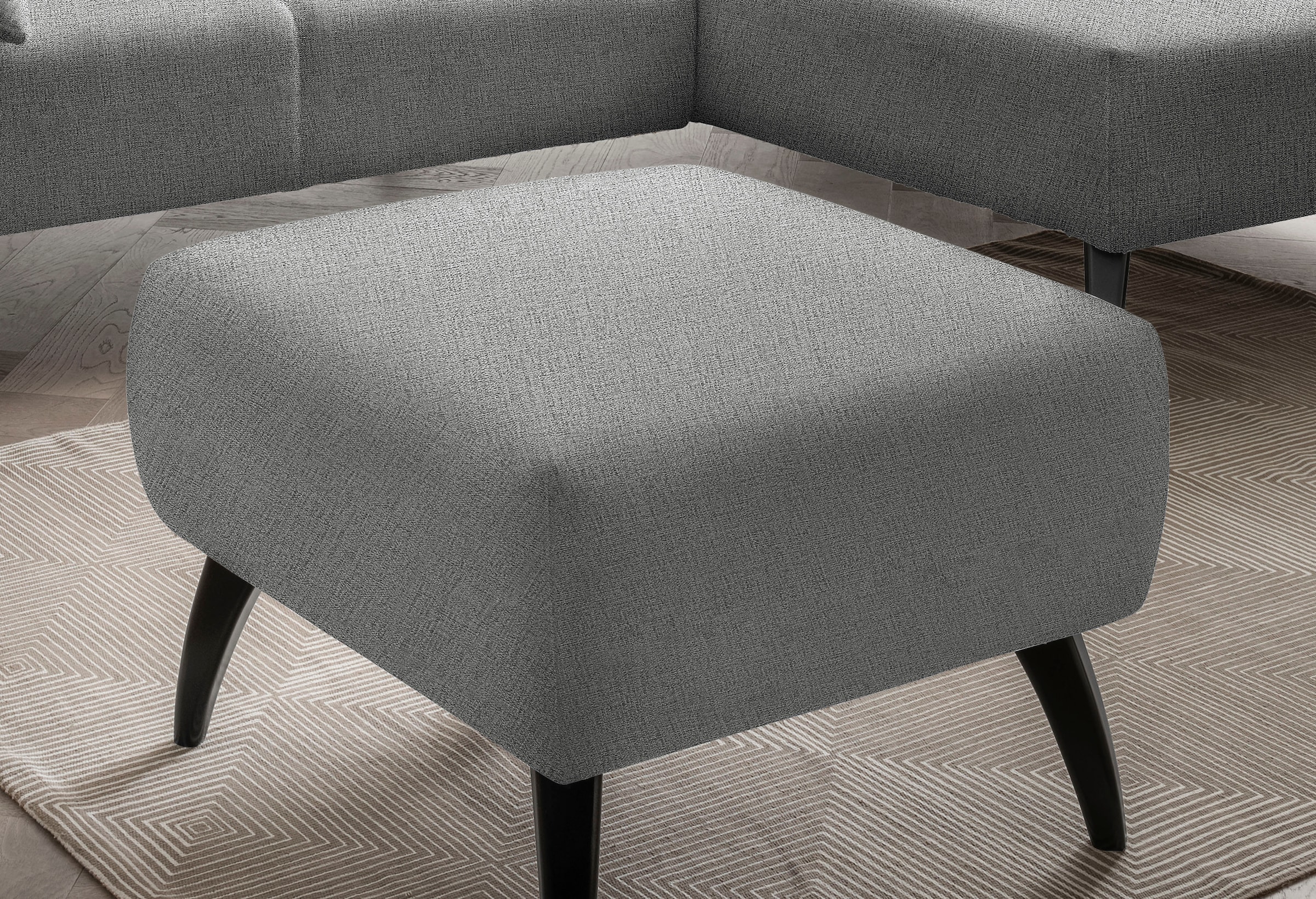 INOSIGN Polsterhocker »Colori«, Holzfussfarbe wählbar, verschiedene Stoffe, hochwertige Stoffqualität