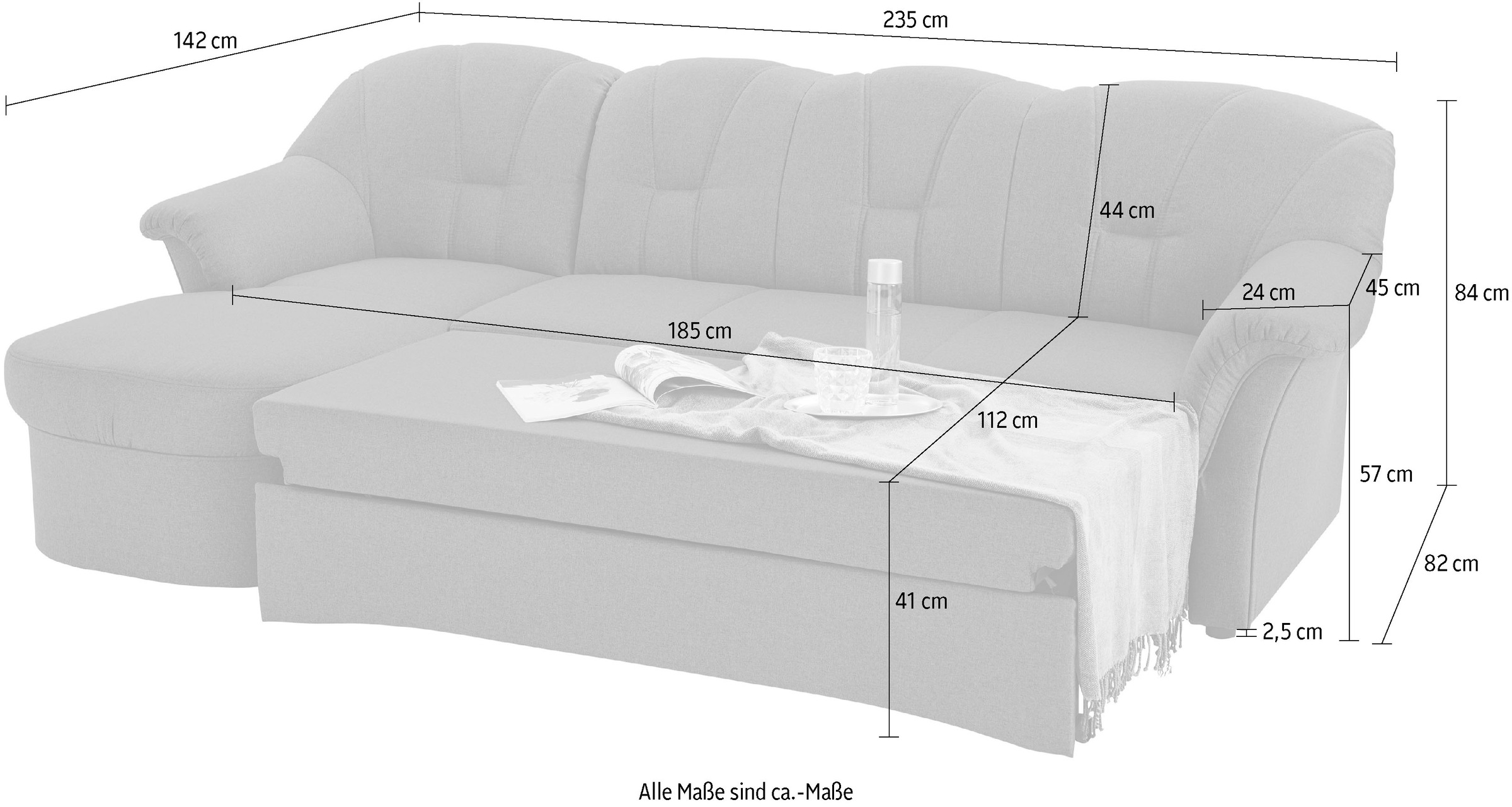DOMO collection Ecksofa Papenburg L-Form, in grosser Farbvielfalt, wahlweise mit Bettfunktion
