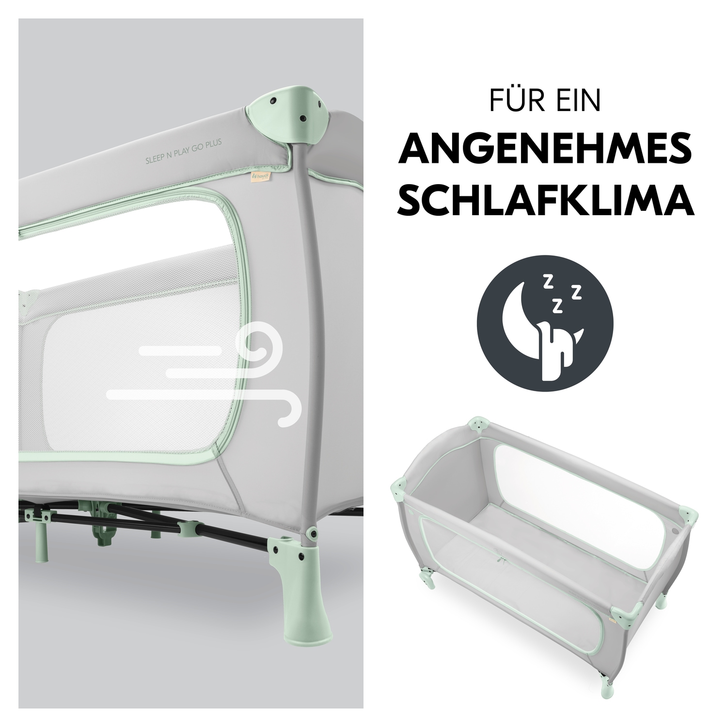 Hauck Lit de voyage pour bébé »Sleep N Play Go Plus, Dusty Mint« mit integrierten Rädern; Vorderausstieg
