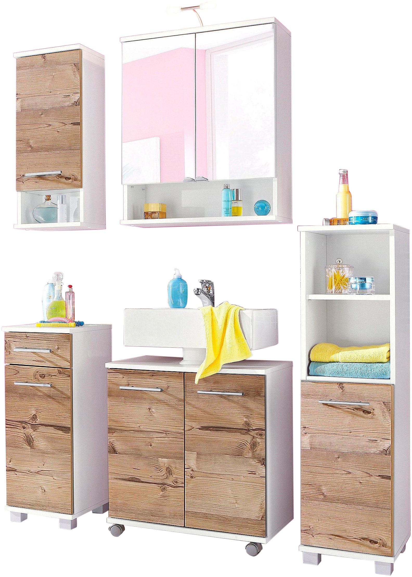 Image of Schildmeyer Badmöbel-Set »Palermo«, (Set, 4 St.), mit Metallgriffen, verstellbaren Einlegeböden, z.T. wechselbarer Türanschlag bei Ackermann Versand Schweiz