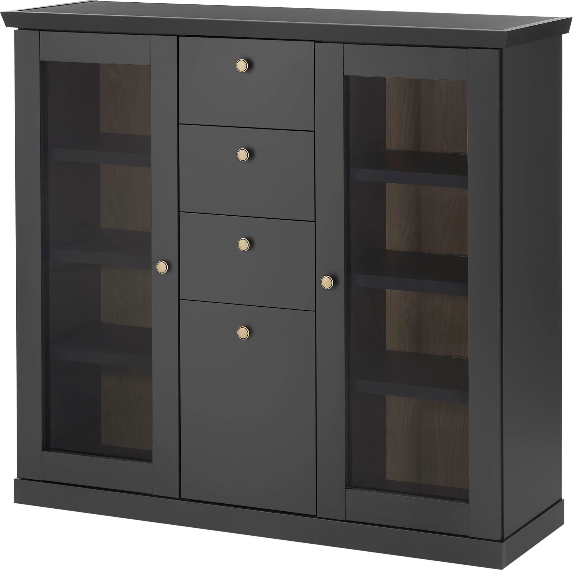 Image of Home affaire Highboard "Lincoln, moderner Schrank, schwarzer Stauraumschrank, 129 cm breit" edles Design, messingfarbene Knopfgriffe, vielseitig einsetzbar