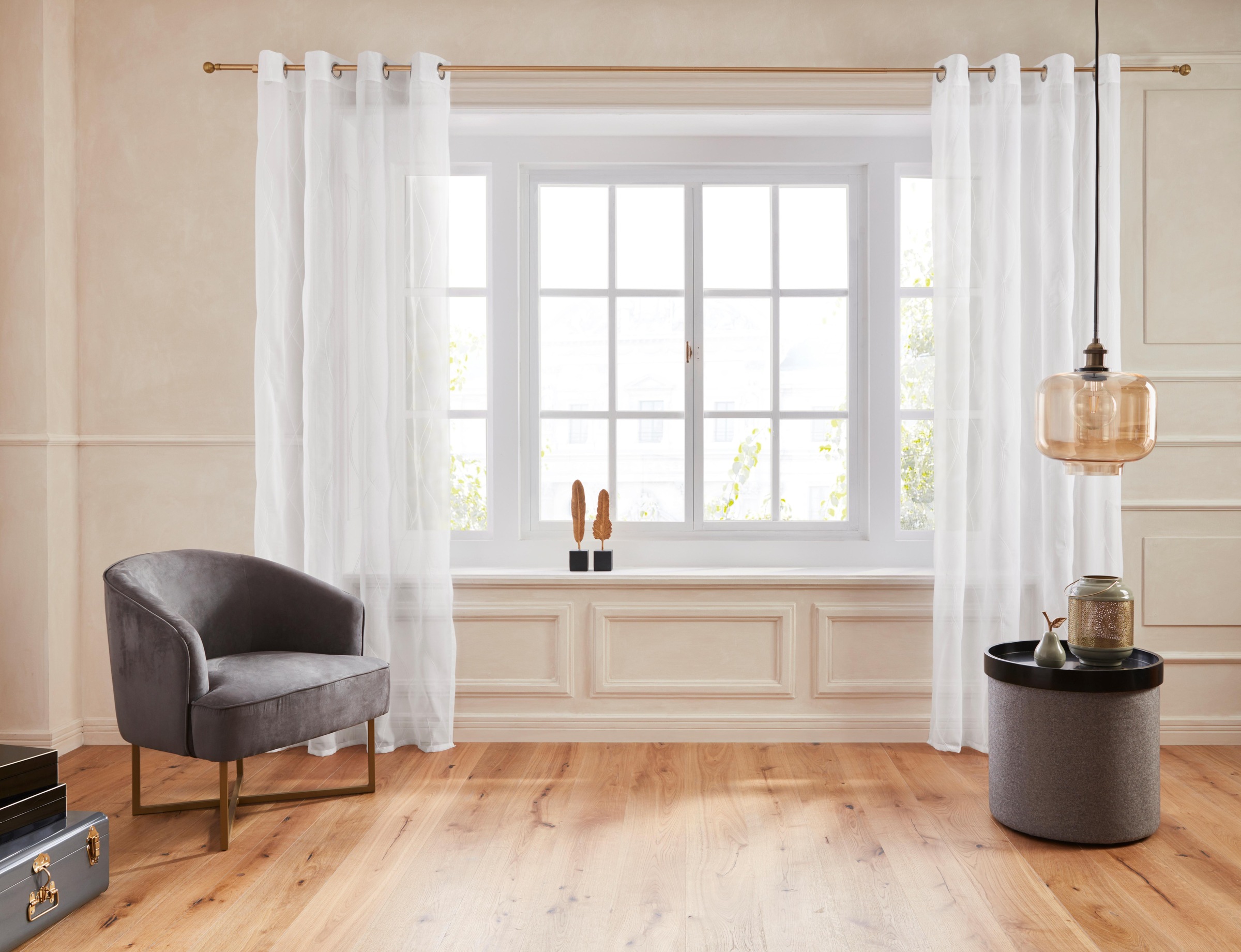 Image of GOODproduct Gardine "Mila" Ösen 1 Stk. tlg. mit Wellenmuster bestickt, monochrom