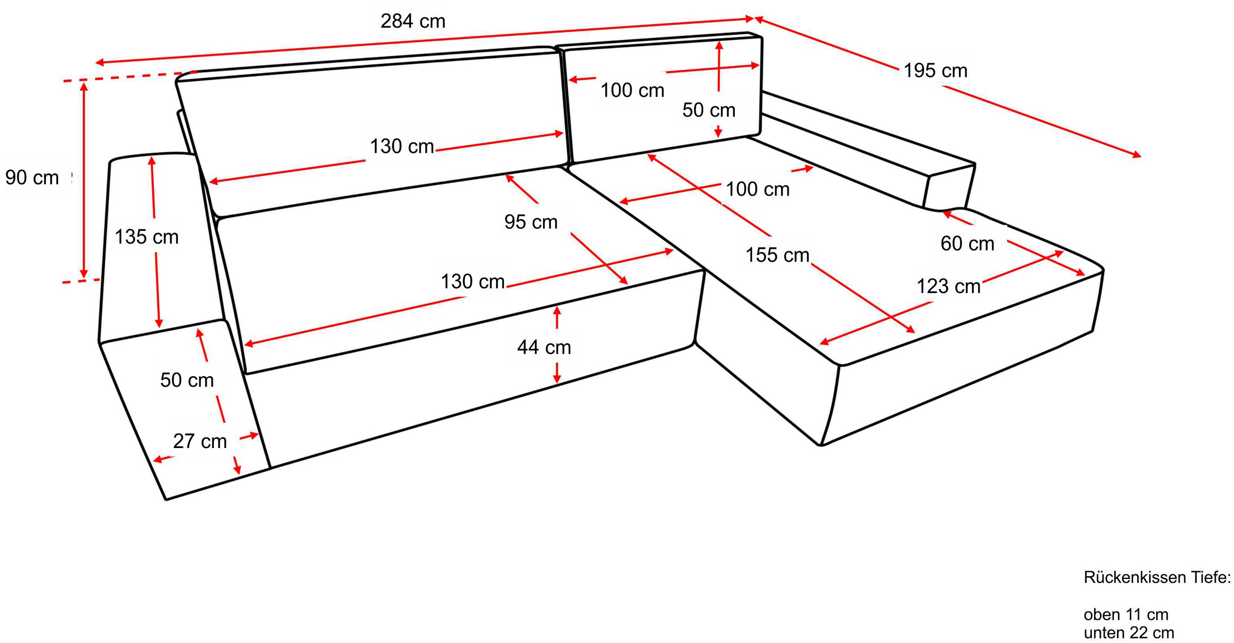 Home affaire Canapé d'angle »NEU: SHERWOOD XXL 284, Big-Sofa L-Form, tiefe Sitzfläche 95 cm, Cord« Recamiere rechts/links, als Schlafsofa stellbar, Cord u. Leinenoptik