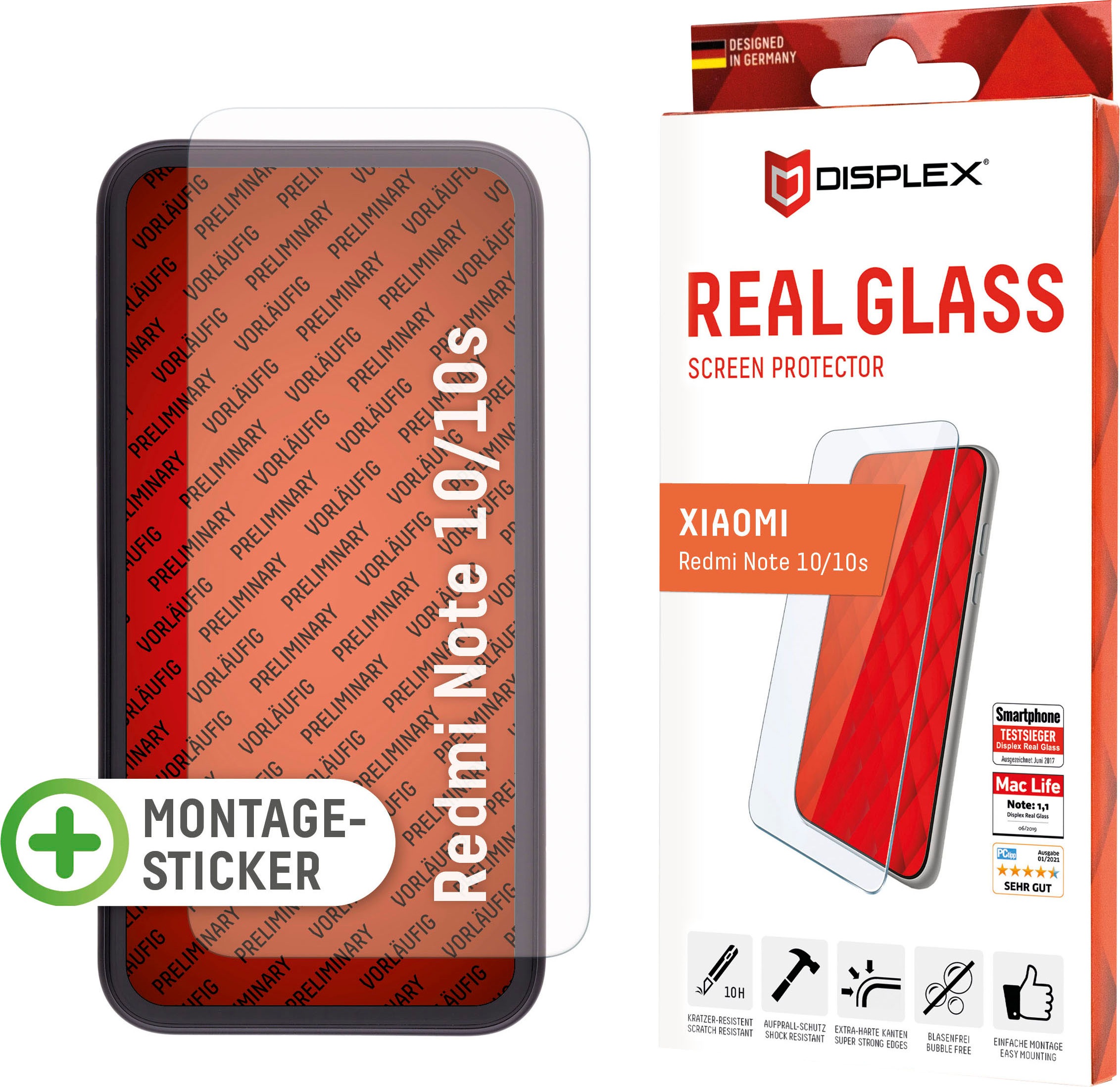 Image of Displex Displayschutzglas »DISPLEX Real Glass Panzerglas für Xiaomi Redmi Note 10/10S (6,4"), 10H Tempered Glass, mit Montagesticker, 2D«, für Xiaomi Redmi Note 10/10S, (1 St.) bei Ackermann Versand Schweiz