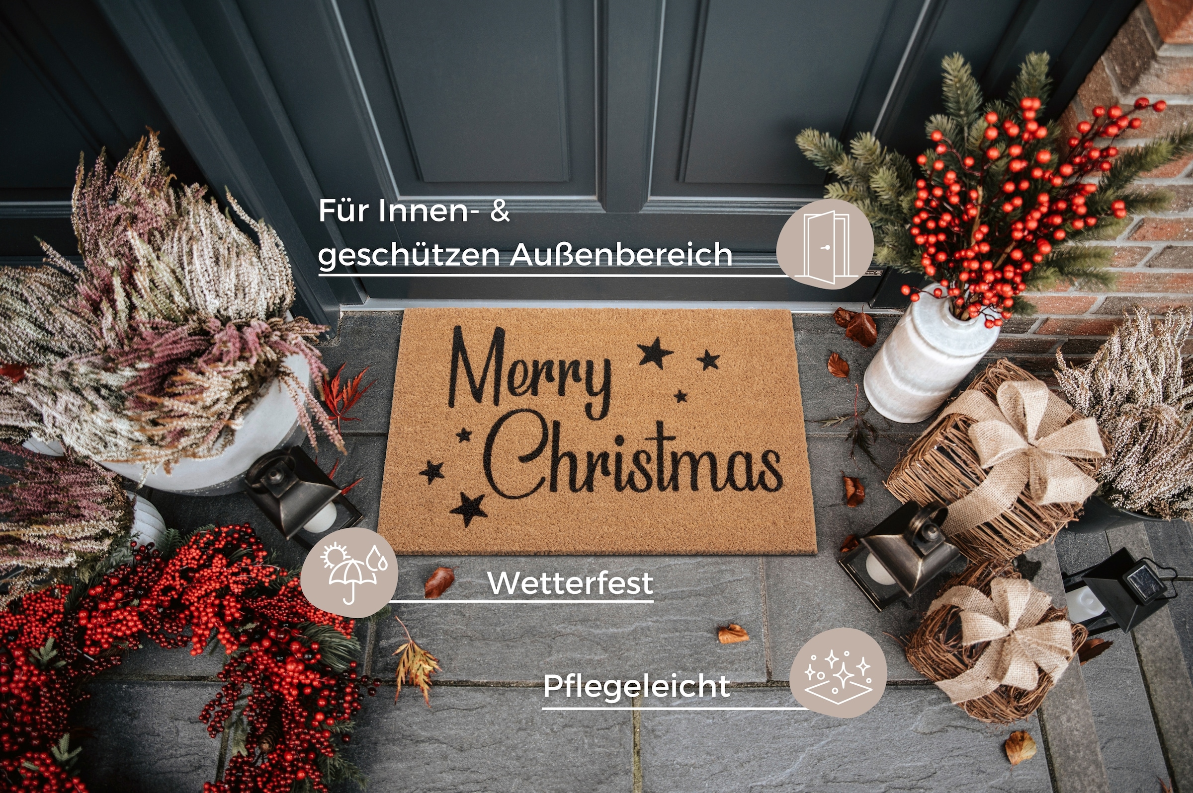 HANSE Home Fussmatte »Kokos Christmas Stars«, rechteckig, 15 mm Höhe, Weihnachten, Schmutzfangmatte, Outdoor, Rutschfest, Innen, Kokosmatte