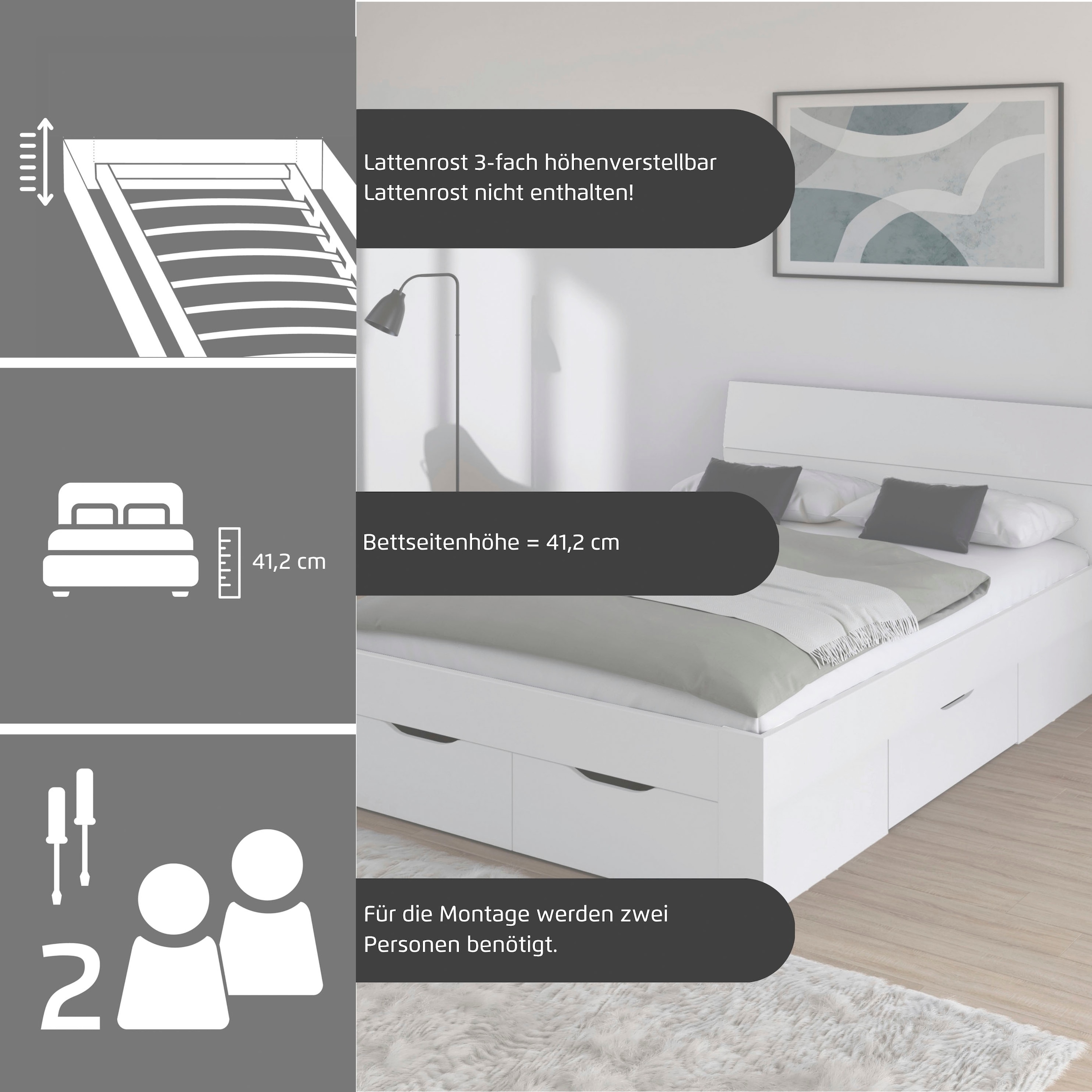 rauch Lit »Einzelbett Doppelbett Stauraum FLEXX Breiten 90/140/180 cm« Einzelbett Doppelbett Stauraum FLEXX Breiten 90/140/180 cm