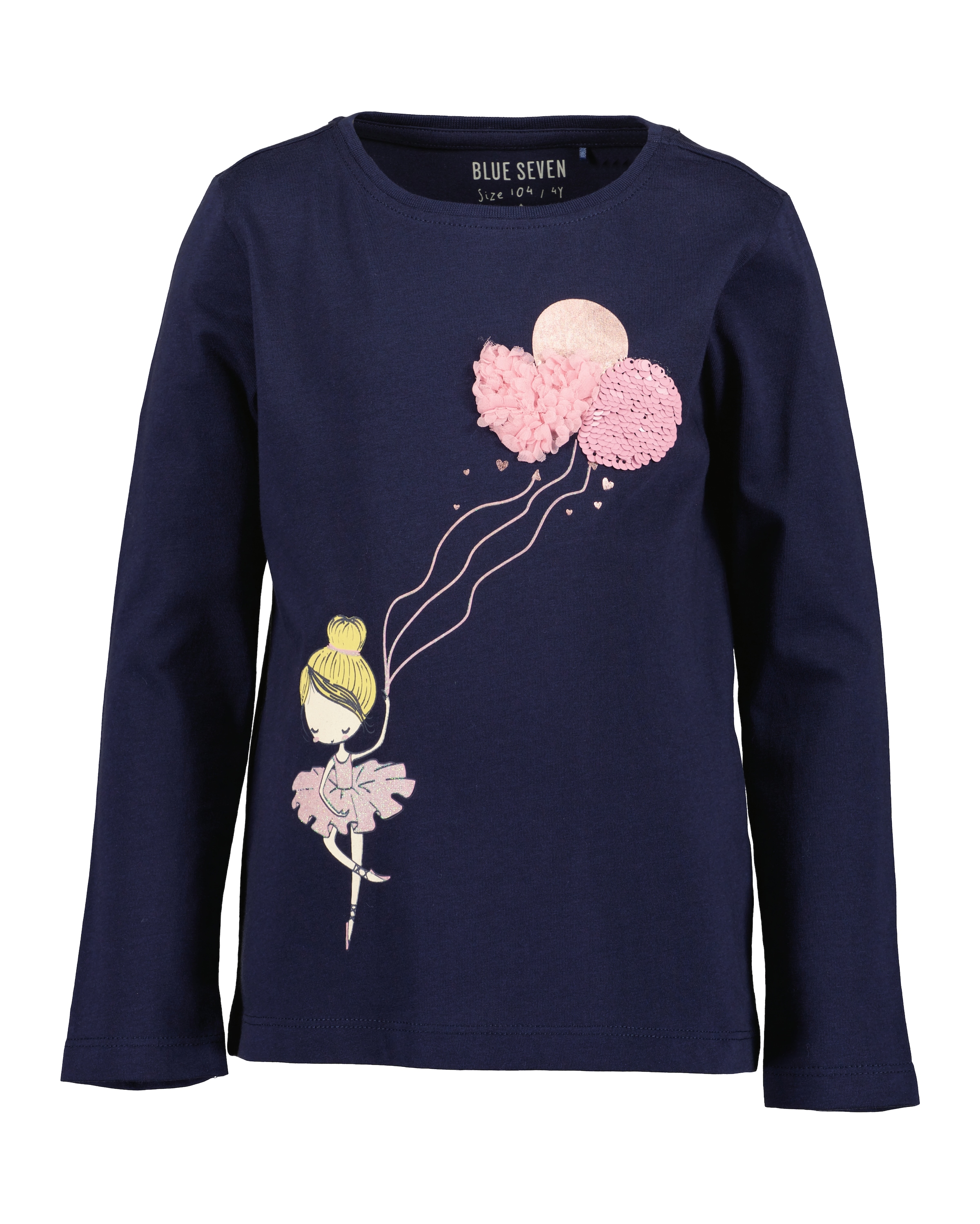 Image of Blue Seven Langarmshirt Baumwolle, Wendepailletten, Glitzerdruck und Tüll-Applikation