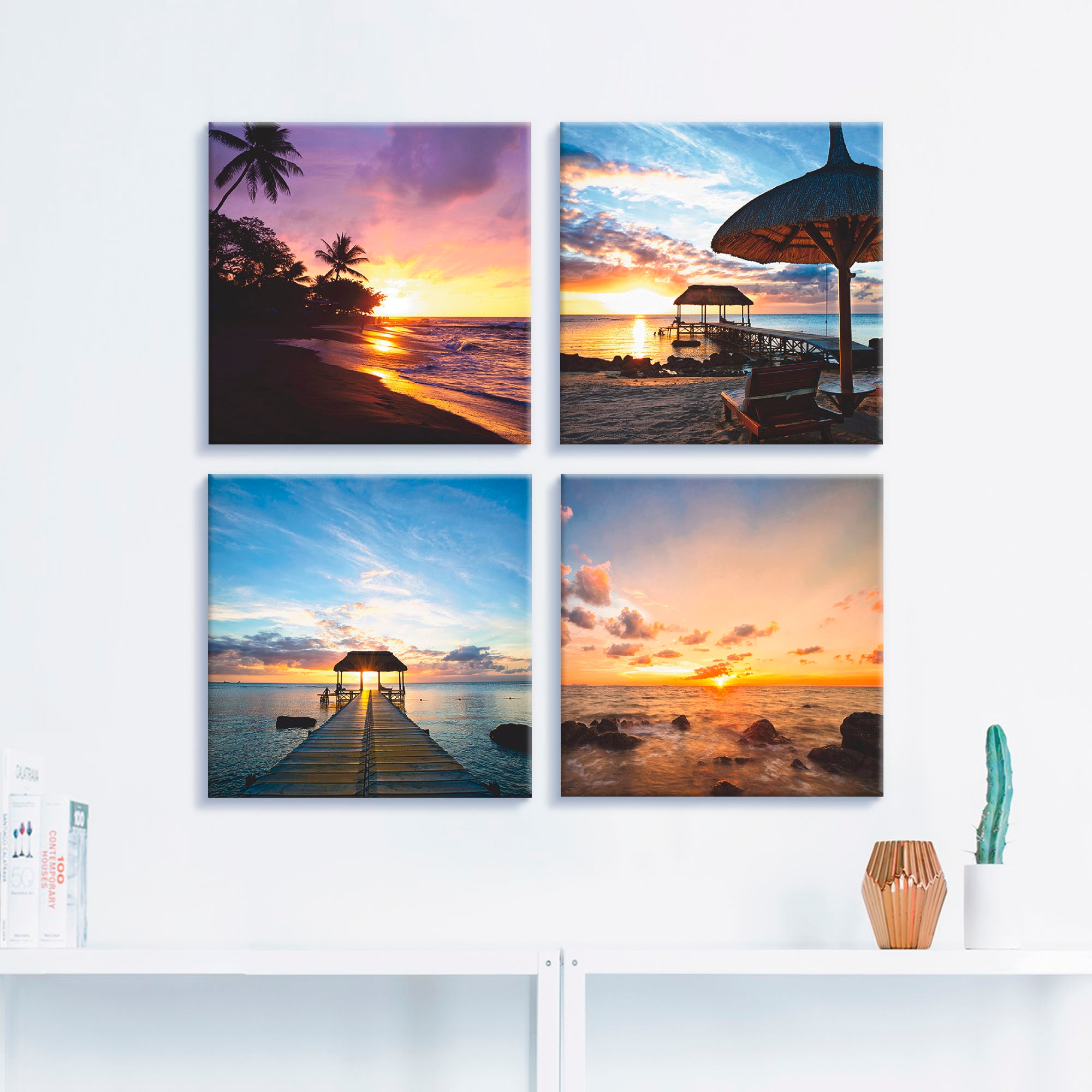 Artland Leinwandbild »Sonnenuntergang am Strand« Sonnenaufgang & -untergang 4 Stk. tlg. 4er Set, verschiedene Grössen