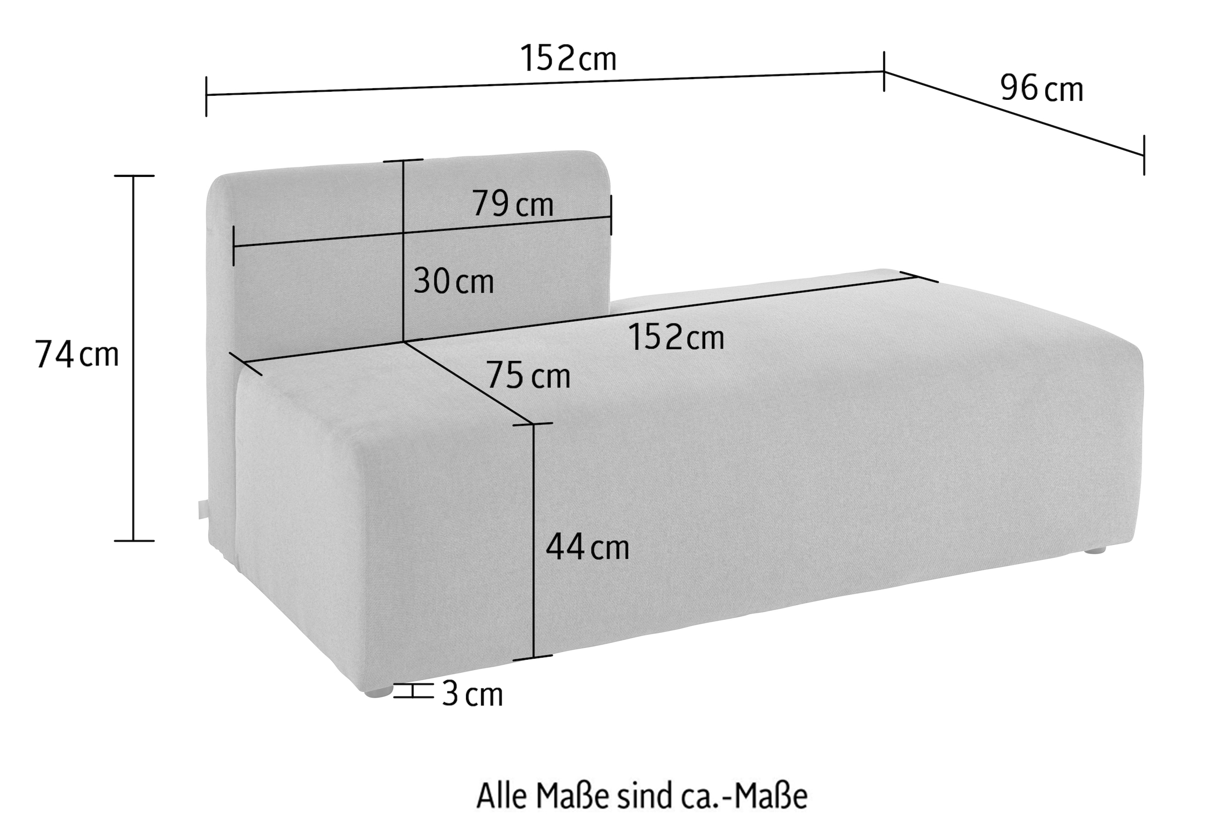 LeGer Home by Lena Gercke Chaise longue »LYZA Open end, Loungemöbel zum Relaxen, Masse B/T/H: 152/96/74 cm« als Modul oder separat verwendbar, für individuelle Zusammenstellung