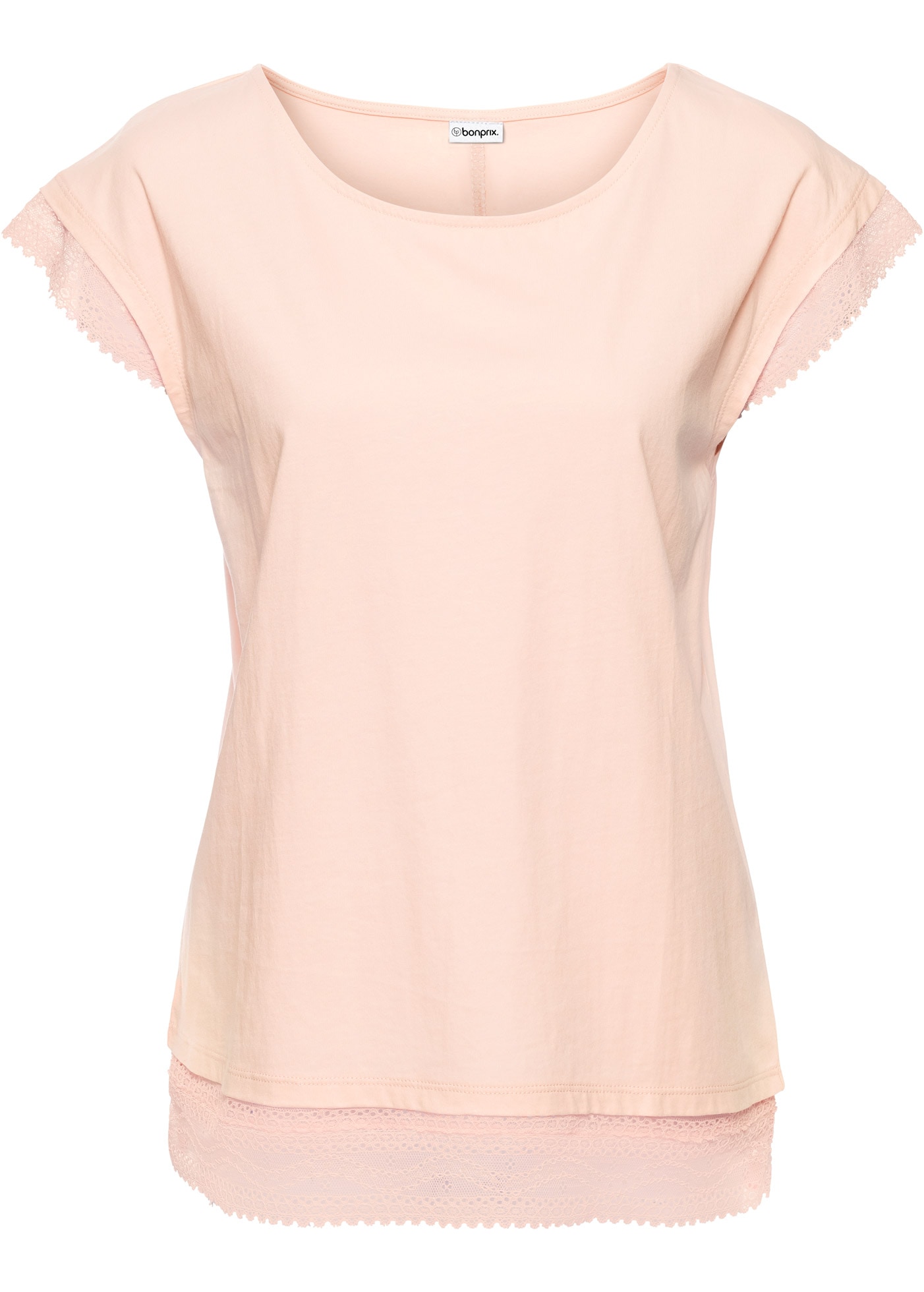 bonprix T-shirt bequeme Passform, überschnittene Schultern, mit Spitzendetails
