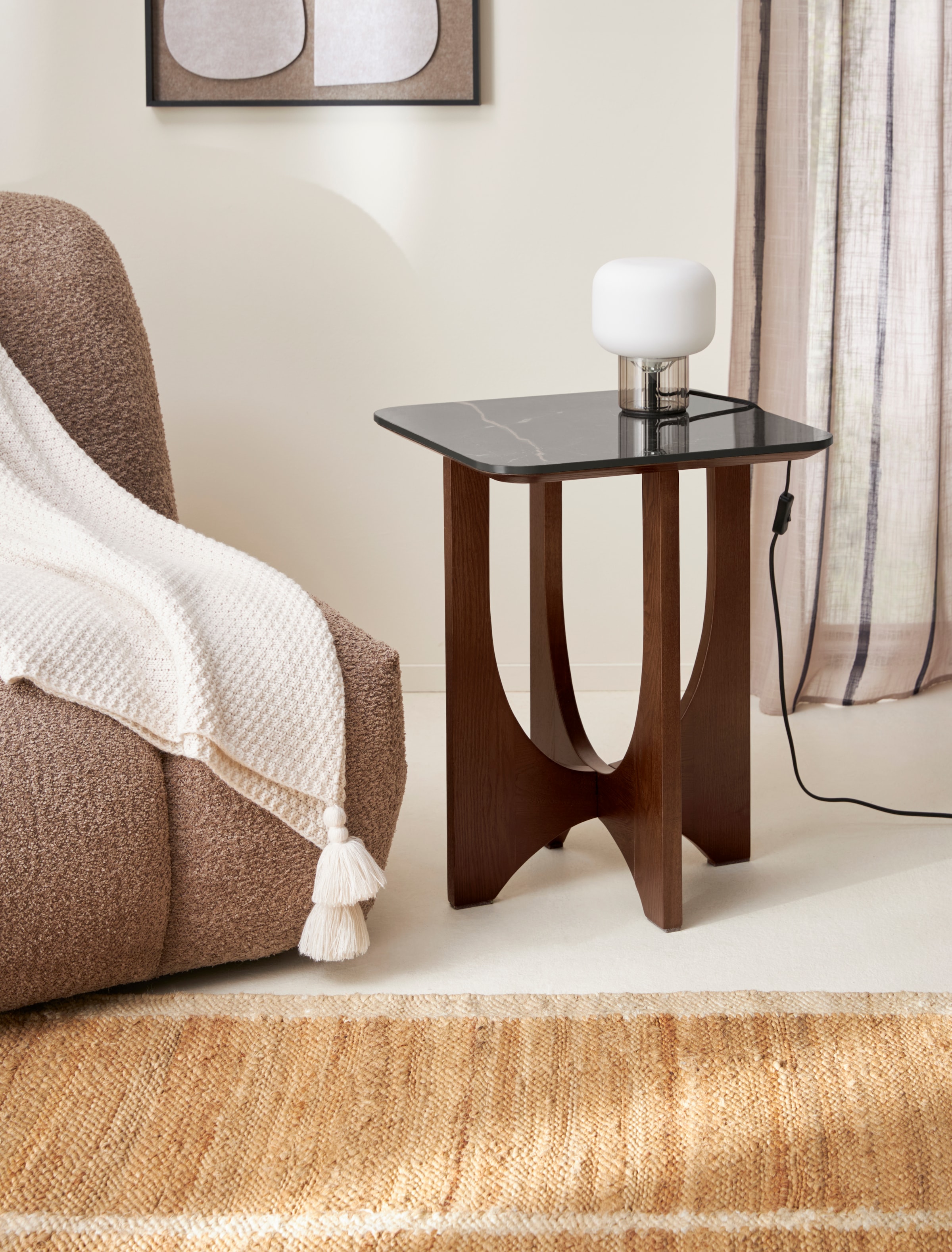 Image of LeGer Home by Lena Gercke Beistelltisch "Kirella" mit Marmor-Optik und massivem Eschenholz-Kreuzfuss, Breite 45 cm