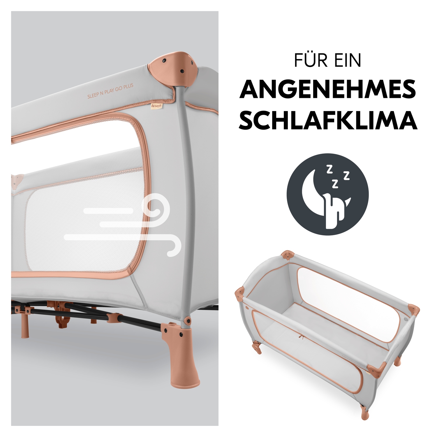 Hauck Lit de voyage pour bébé »Sleep N Play Go Plus, Dusty Cork« mit integrierten Rädern; Vorderausstieg