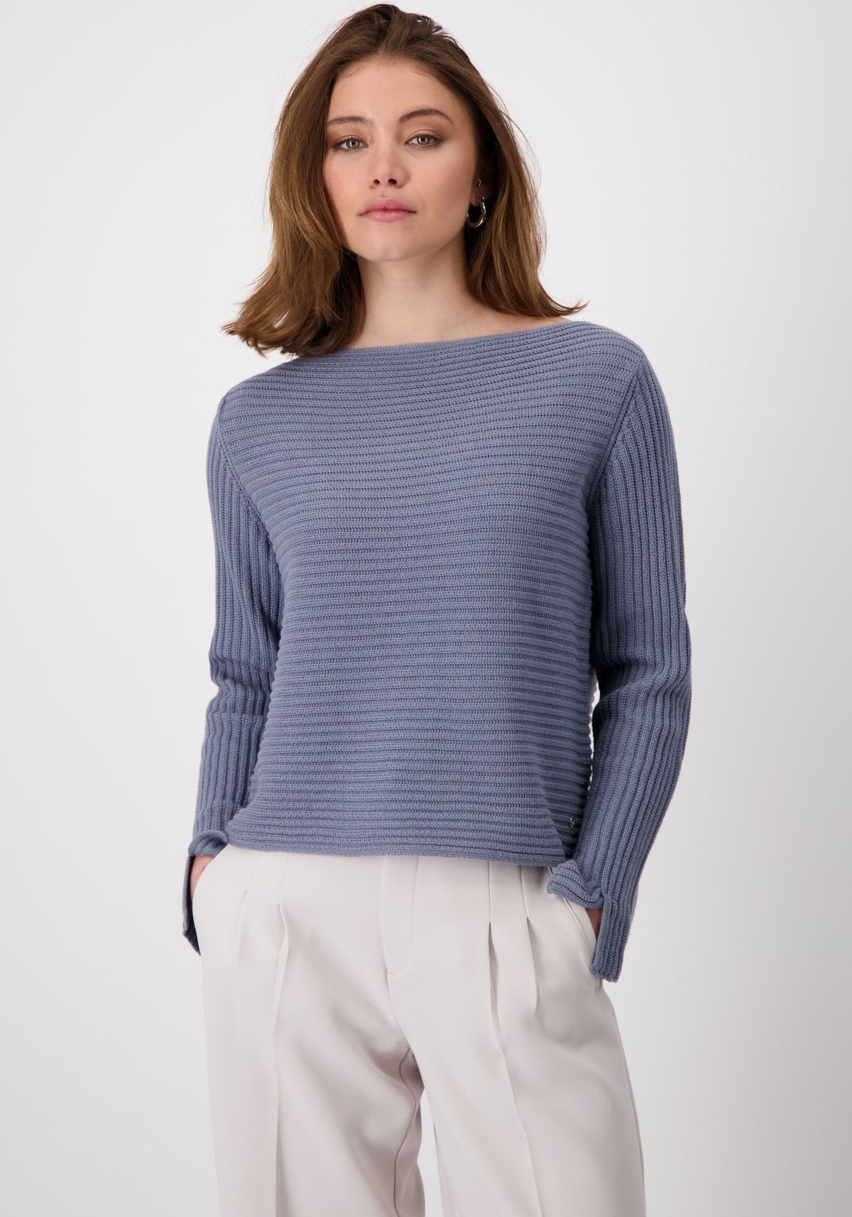 Monari Strickpullover »Pullover monari Rippe«, mit U-Boot-Ausschnitt