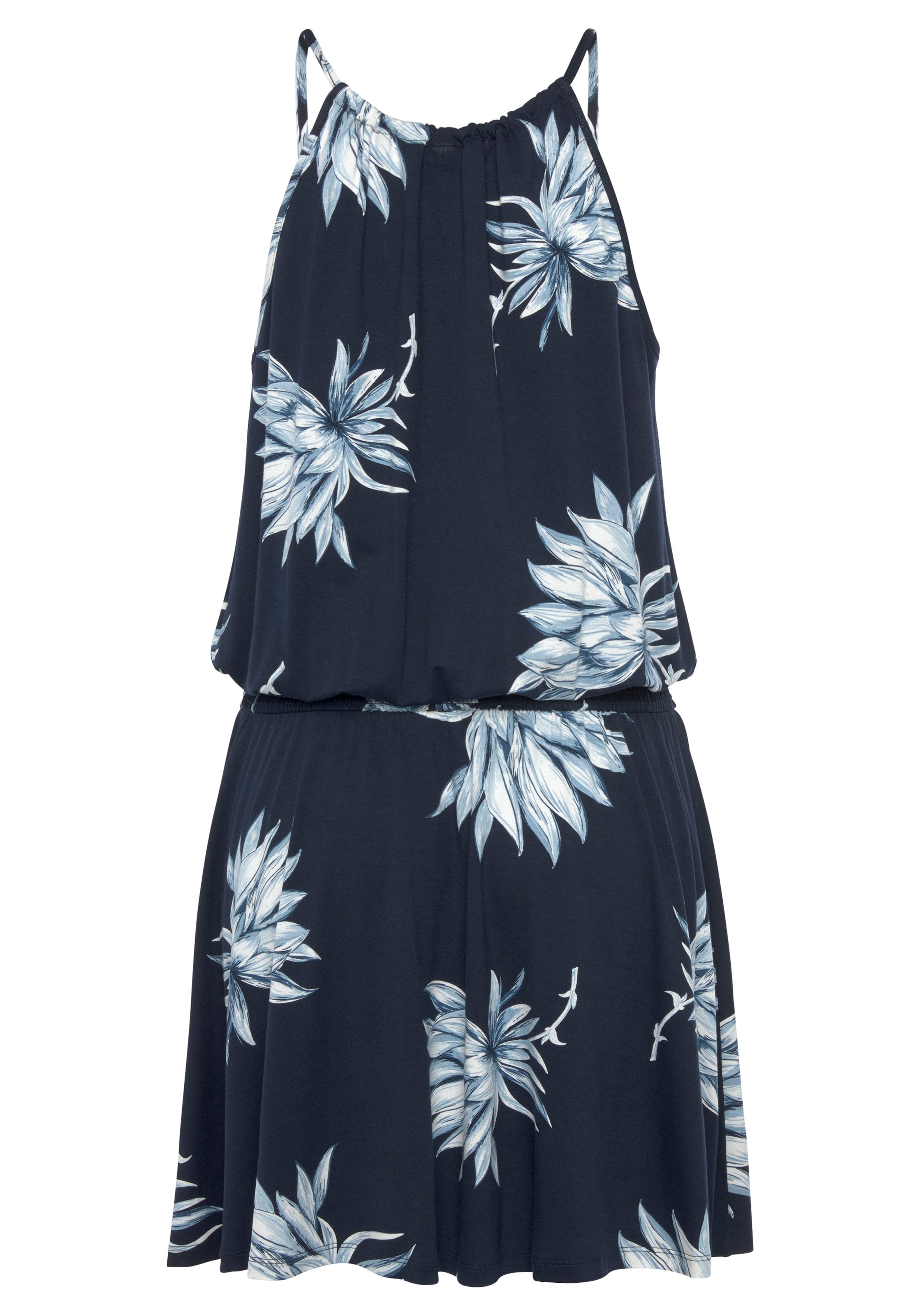 LASCANA Jerseykleid, mit Blumendruck und Raffung in der Taille, Sommerkleid, Strandkleid