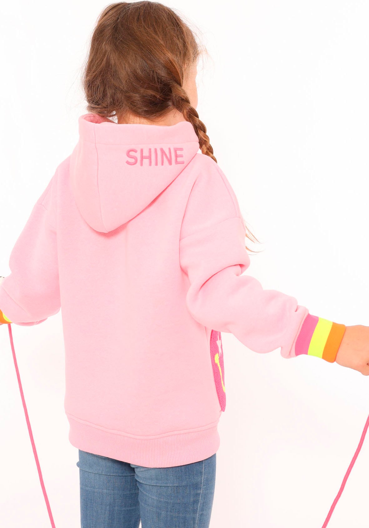 Zwillingsherz Hoodie »"Always Happy" Kids«, mit grossem Smiley und neonfarbenen Details