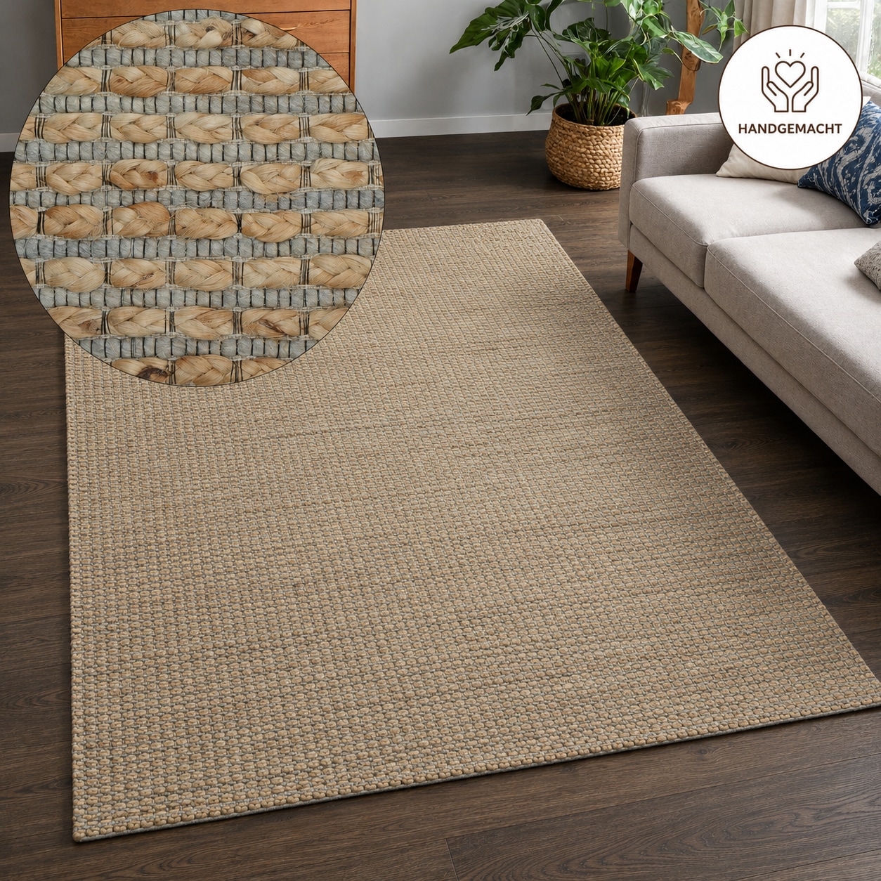 GOODproduct Teppich »Jerron, Jute-Mix, Flechtoptik« rechteckig 15 mm Höhe Scandi-Stil, Strukturgewebe, Wohnzimmer, Schlafzimmer, Esszimmer